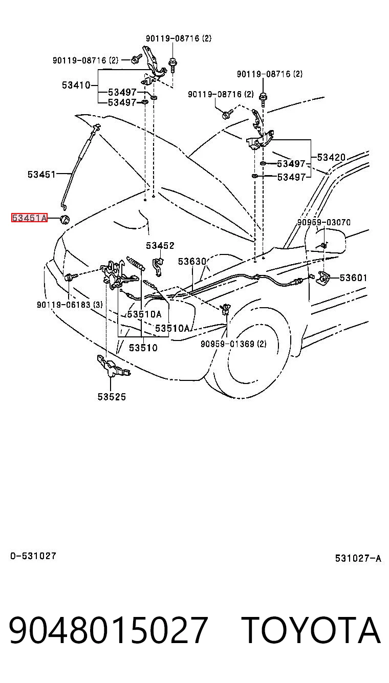 9048015027 Toyota Spinka podpory maski
