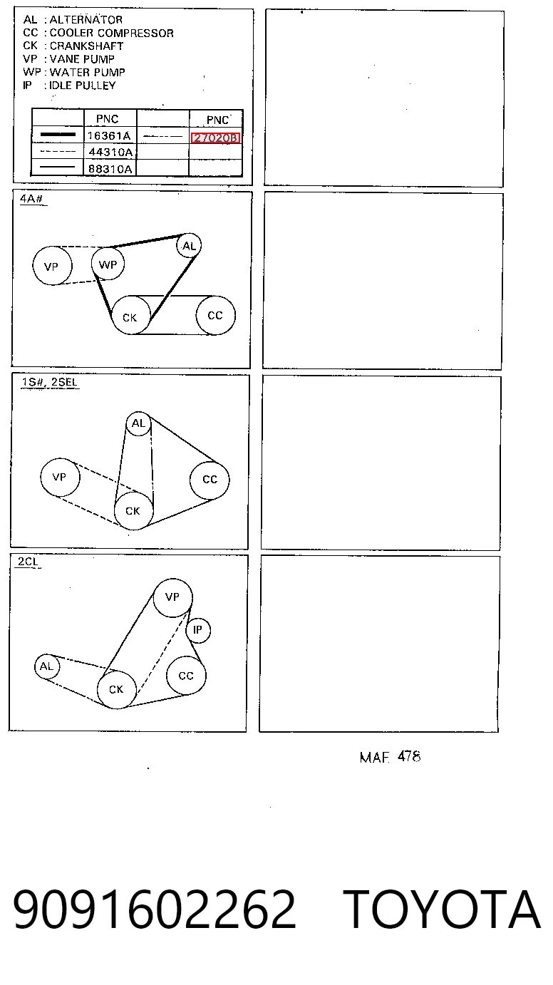 9091602262 Toyota Pas napędowy mechanizmów