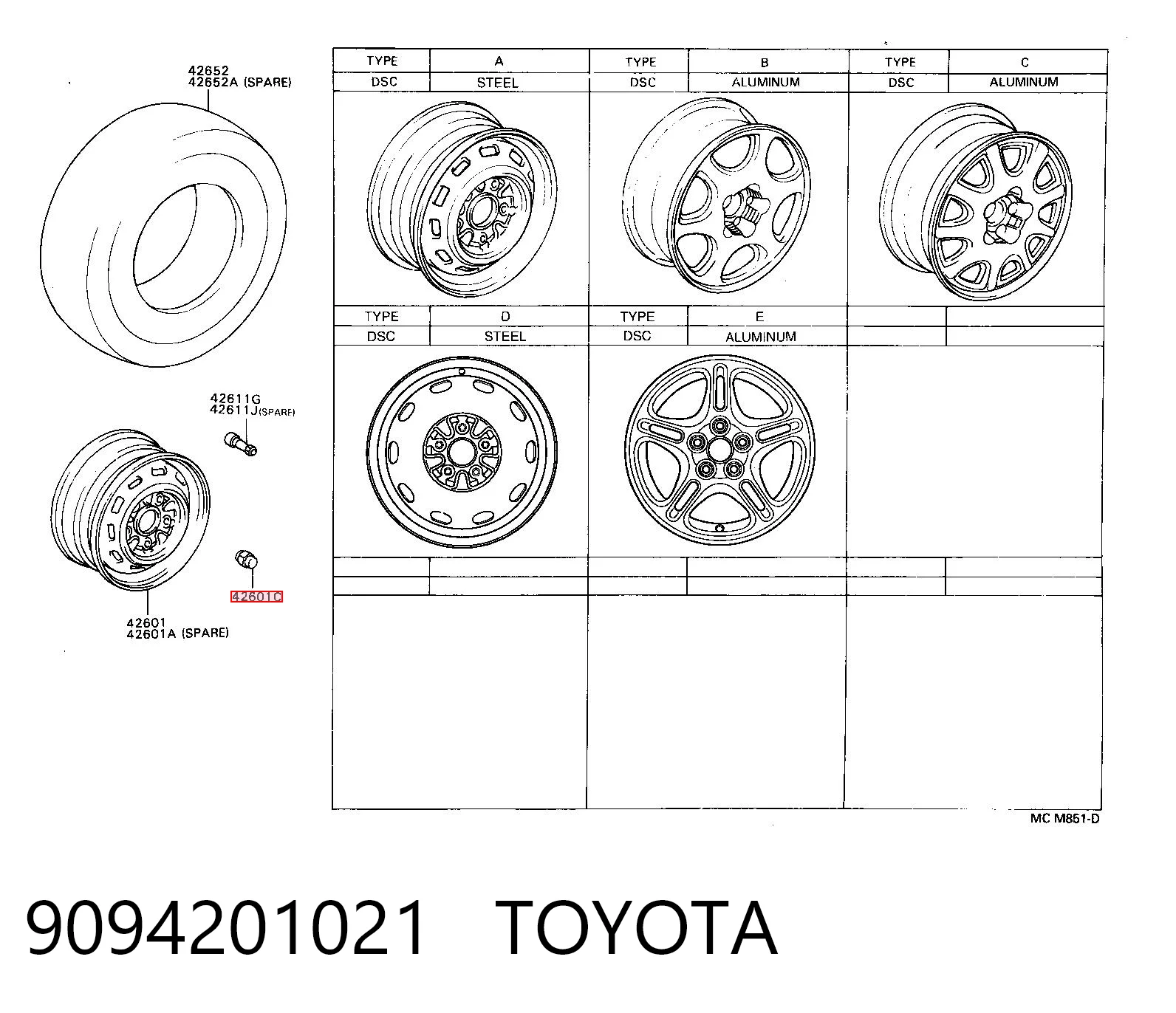 9094201021 Toyota Nakrętka koła