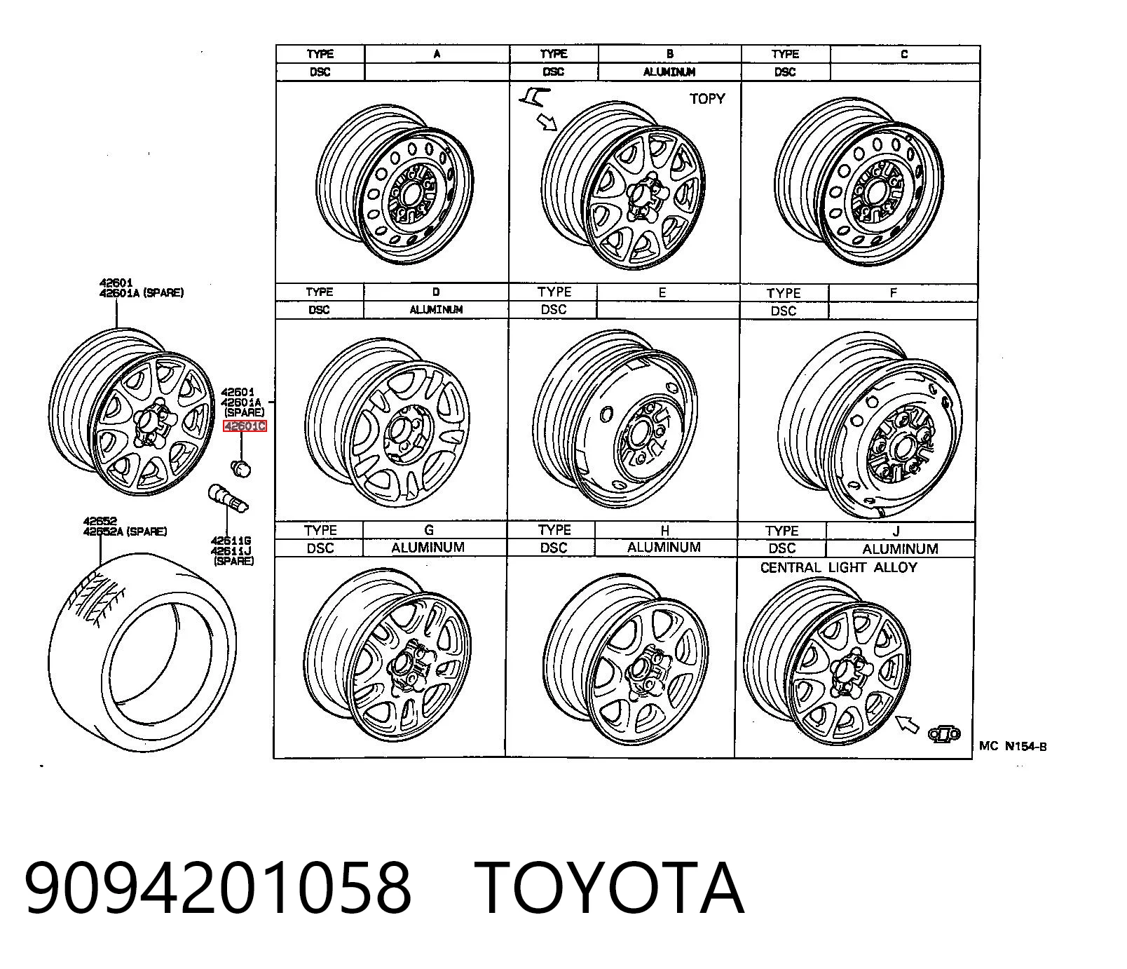 9094201058 Toyota Nakrętka koła