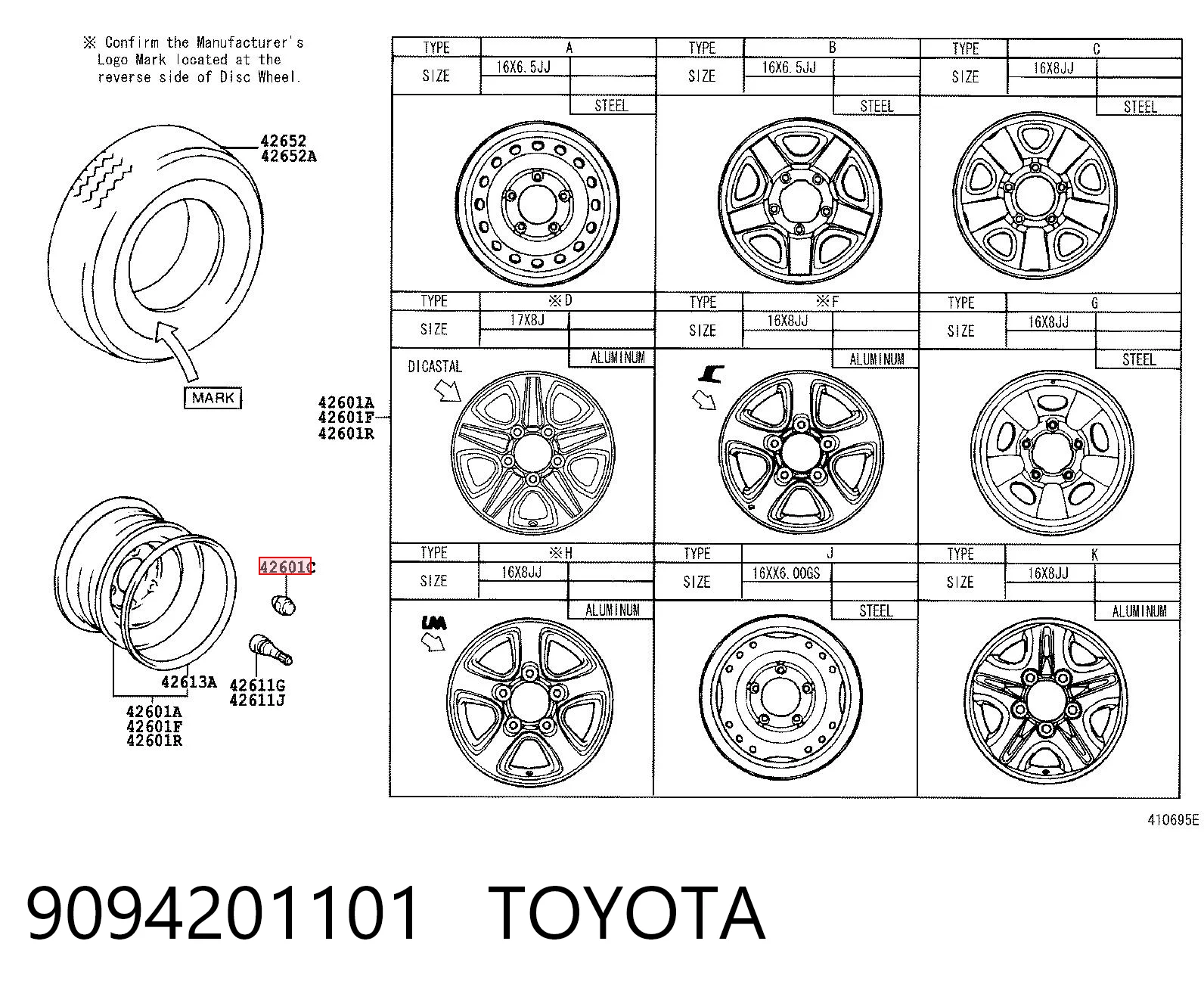 9094201101 Toyota Nakrętka koła