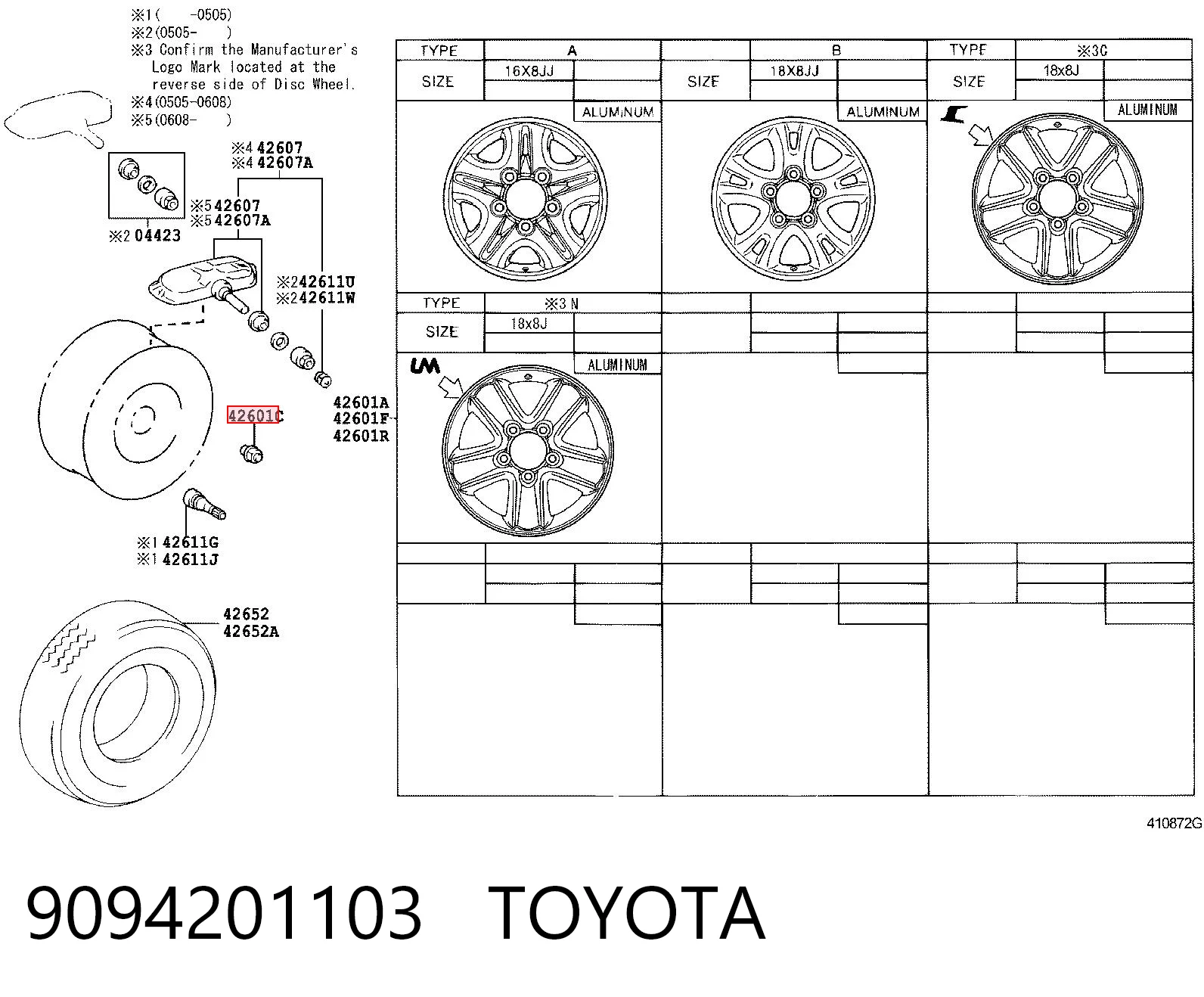 9094201103 Toyota Nakrętka koła