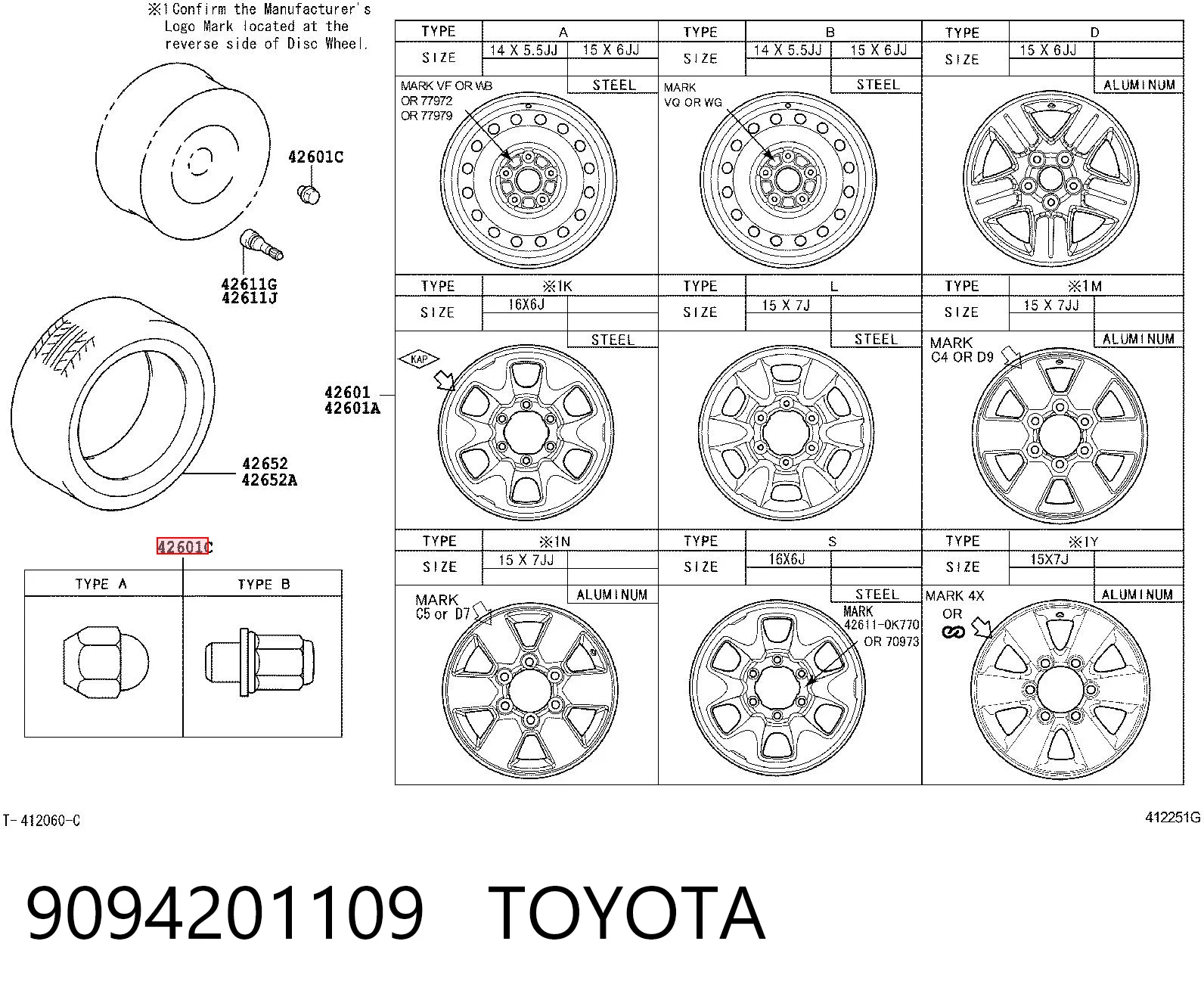 9094201109 Toyota Nakrętka koła