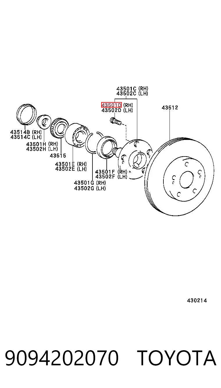 9094202070 Toyota Szpilka koła przednia