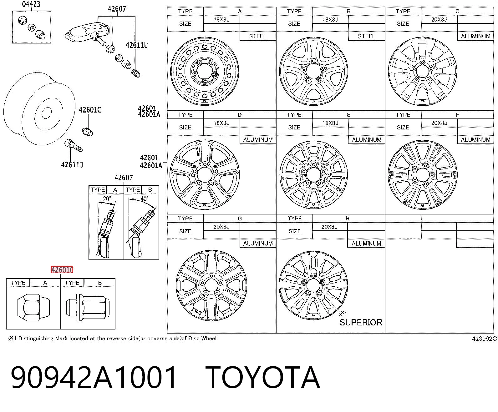90942A1001 Toyota Nakrętka koła
