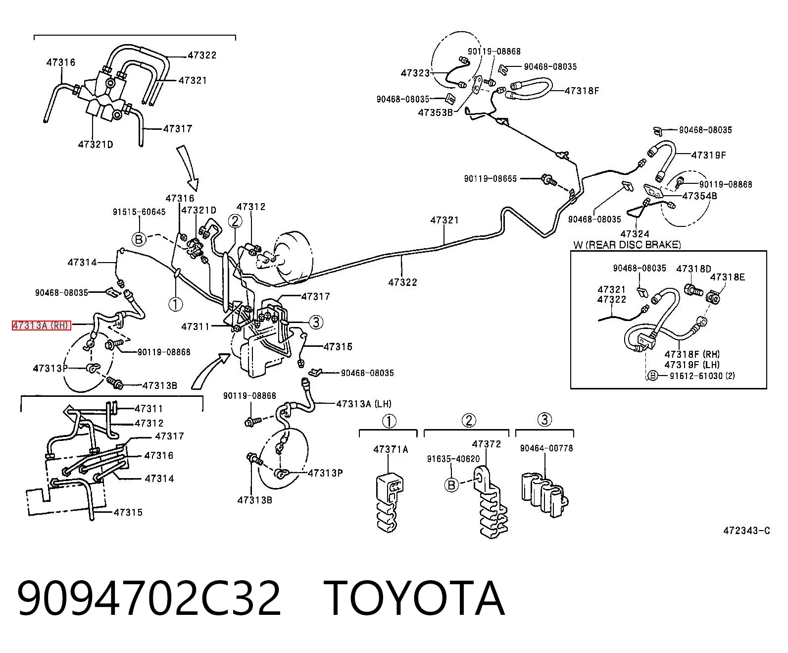 9094702C32 Toyota Wąż hamulcowy z przodu w lewo