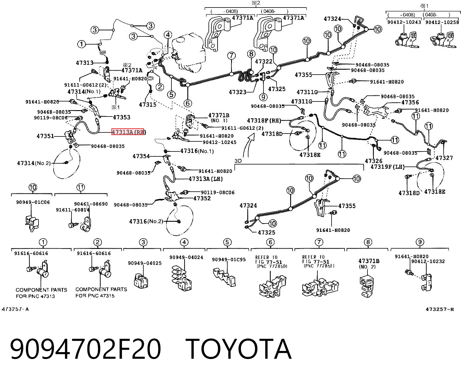9094702F20 Toyota Przewód hamulcowy przedni