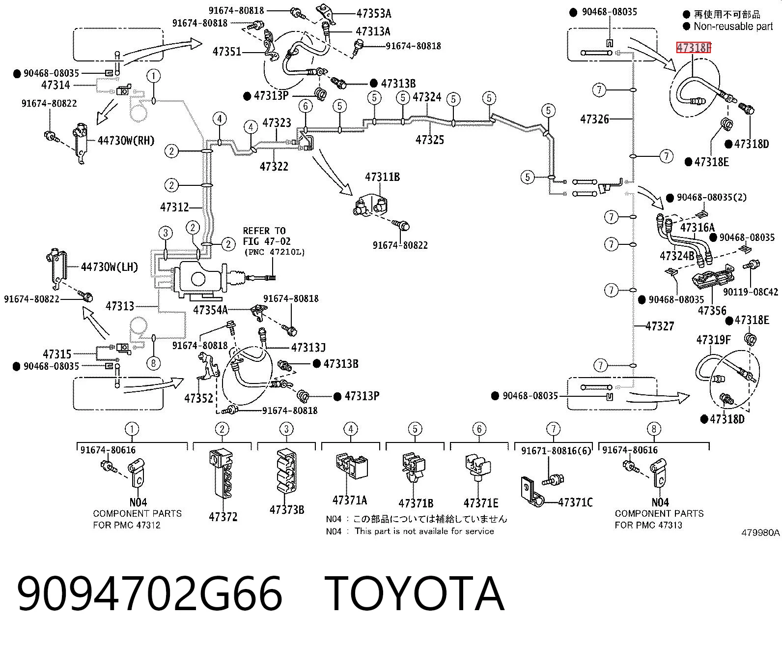 9094702G66 Toyota Przewód hamulcowy tylny