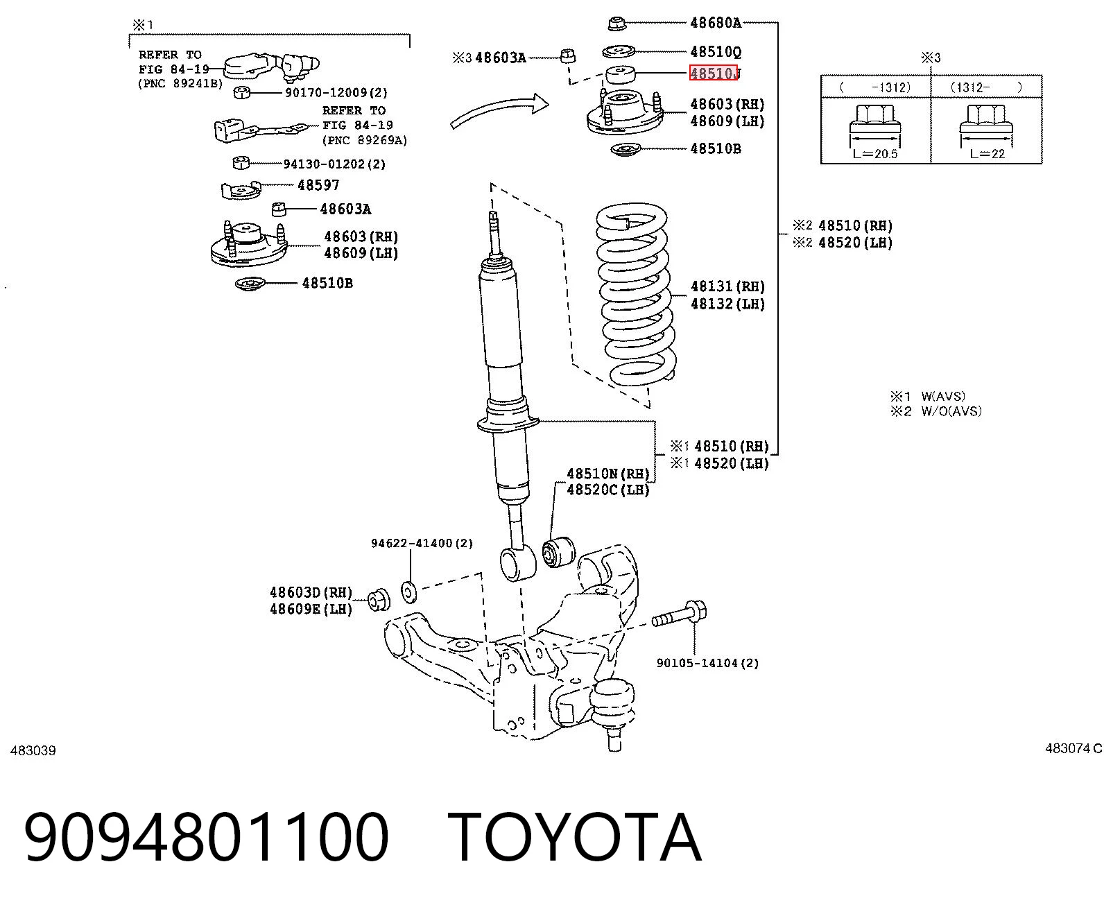 9094801100 Toyota Tuleja trzpienia amortyzatora przedniego