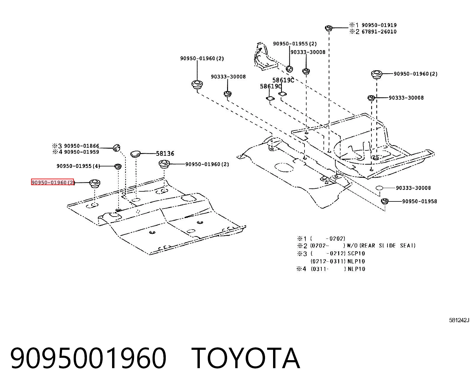 9095001960 Toyota Wkładka dna nadwozia
