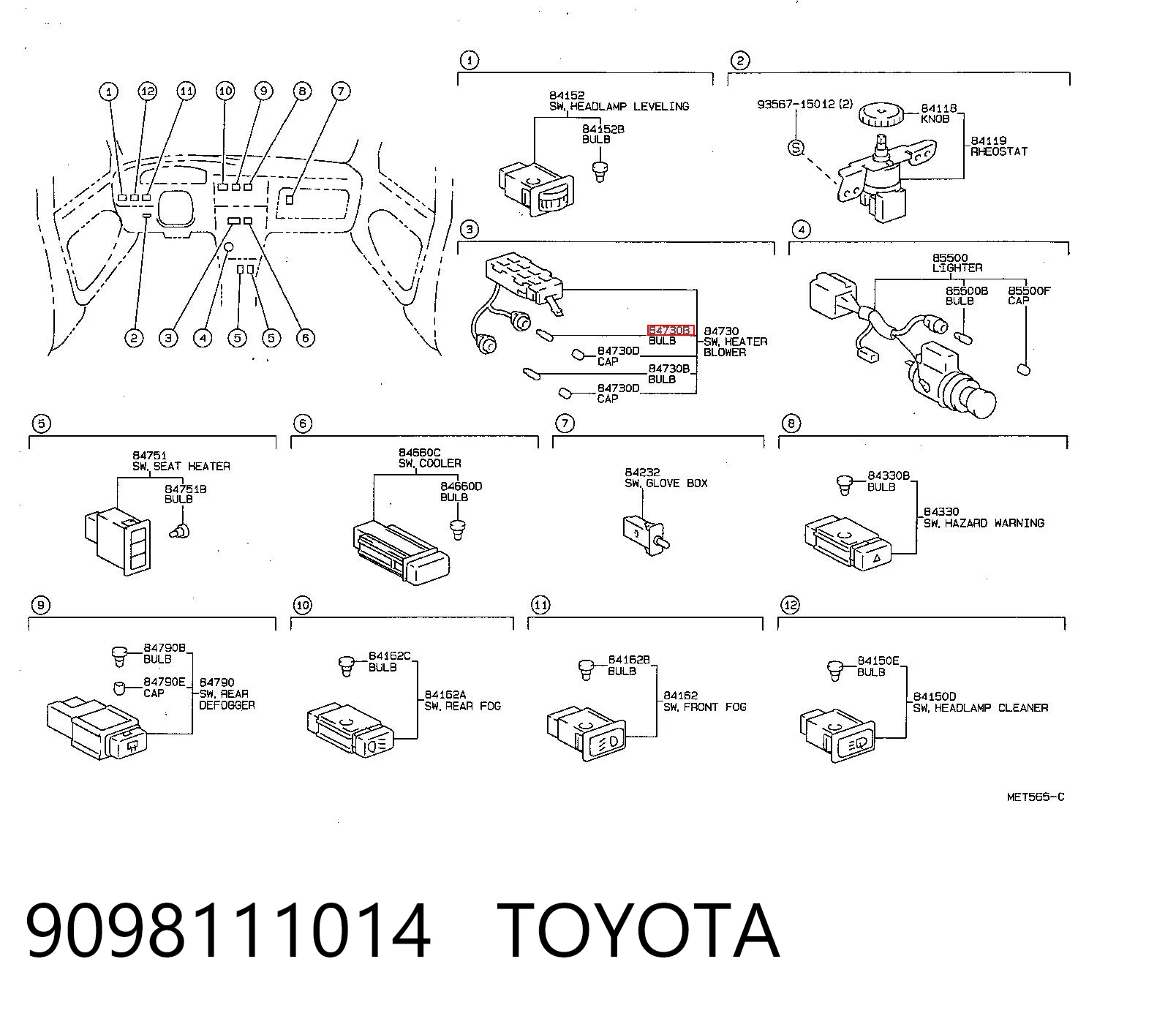9098111014 Toyota Żarówka oświetlenia wnętrza/kabiny