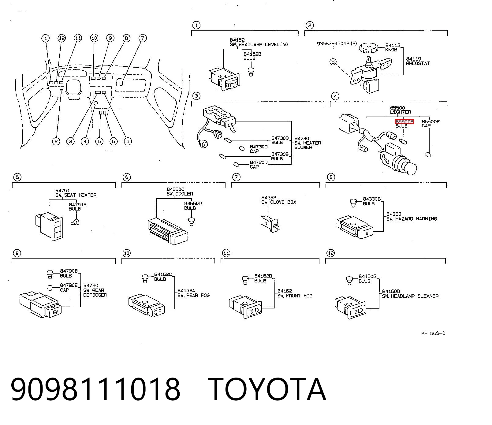 9098111018 Toyota Żarówka deski rozdzielczej