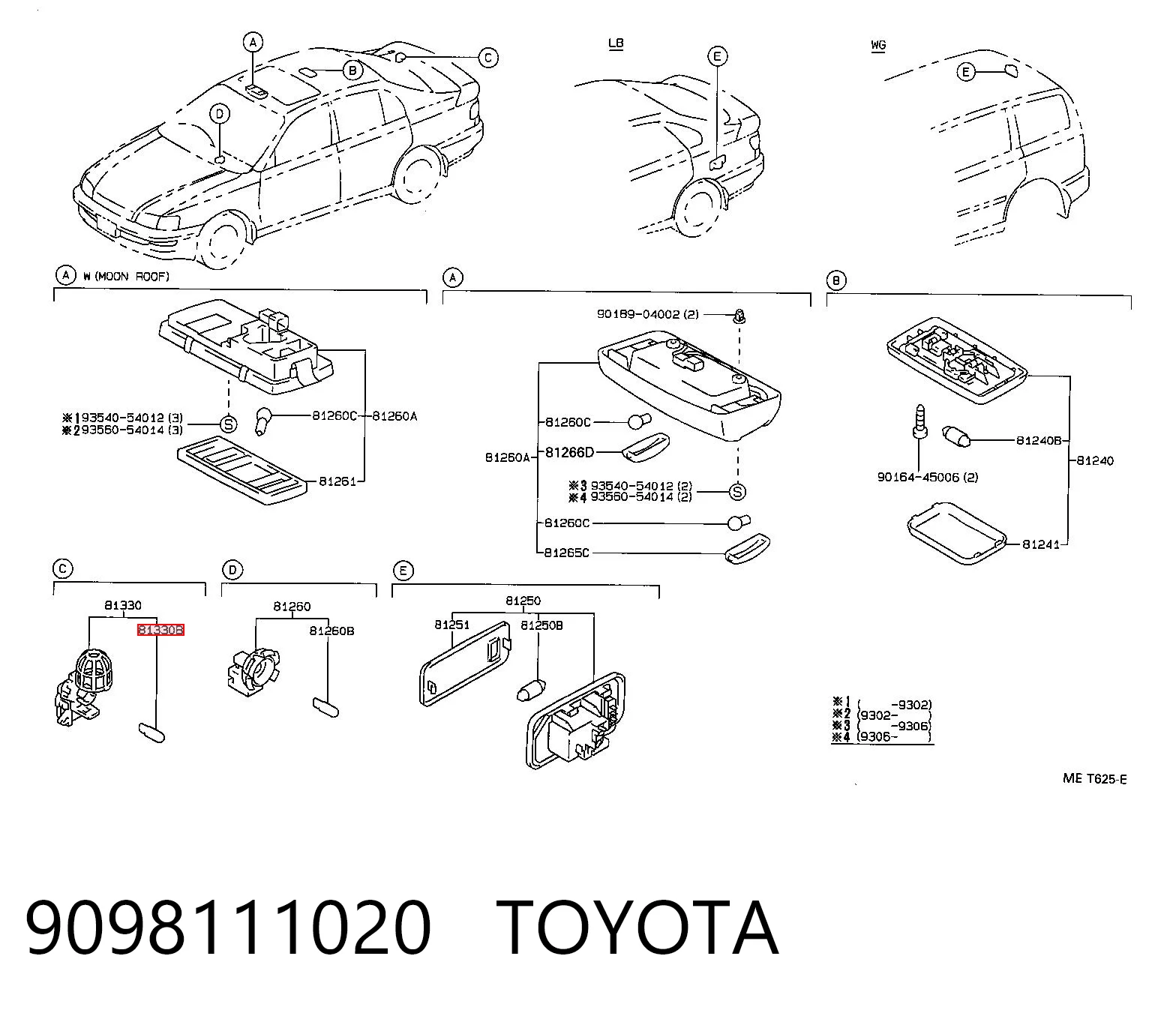 Żarówka oświetlenia wnętrza/kabiny 1864305009 Chrysler