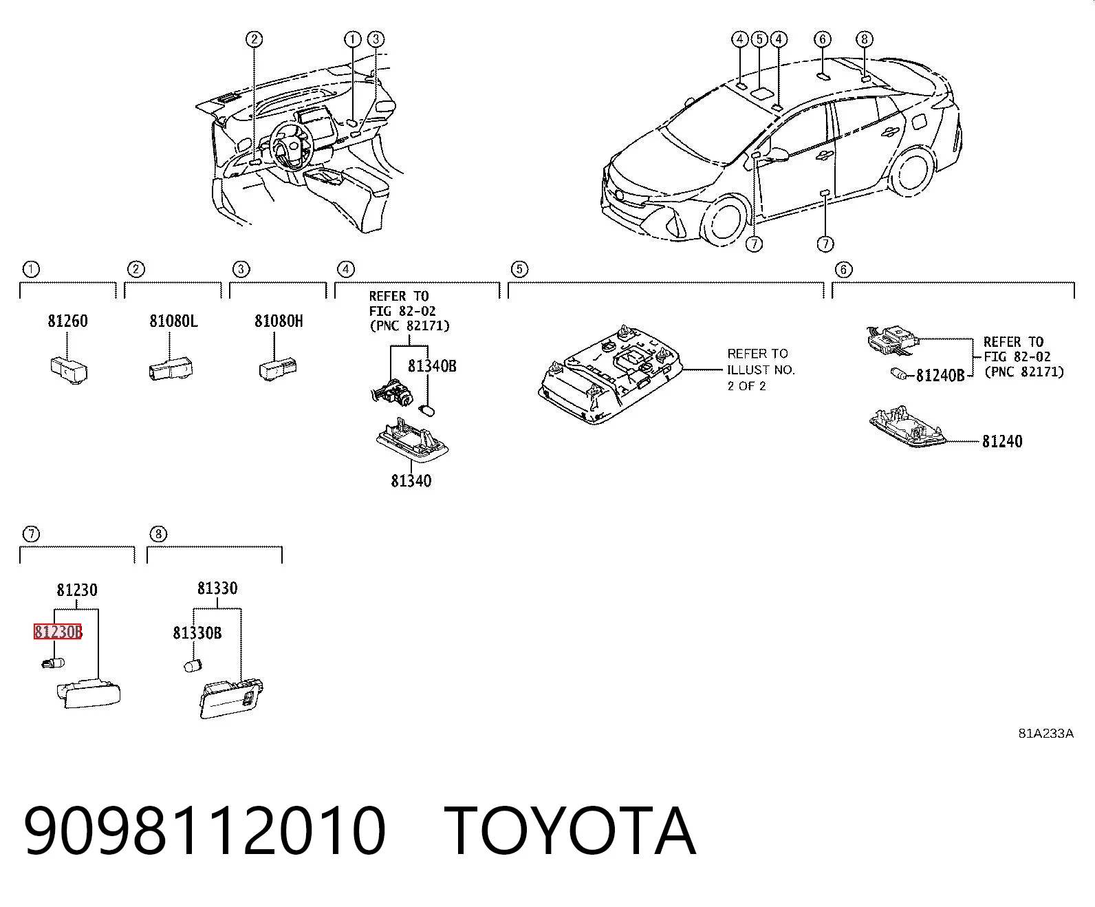 9098112010 Toyota Żarówka oświetlenia wnętrza/kabiny