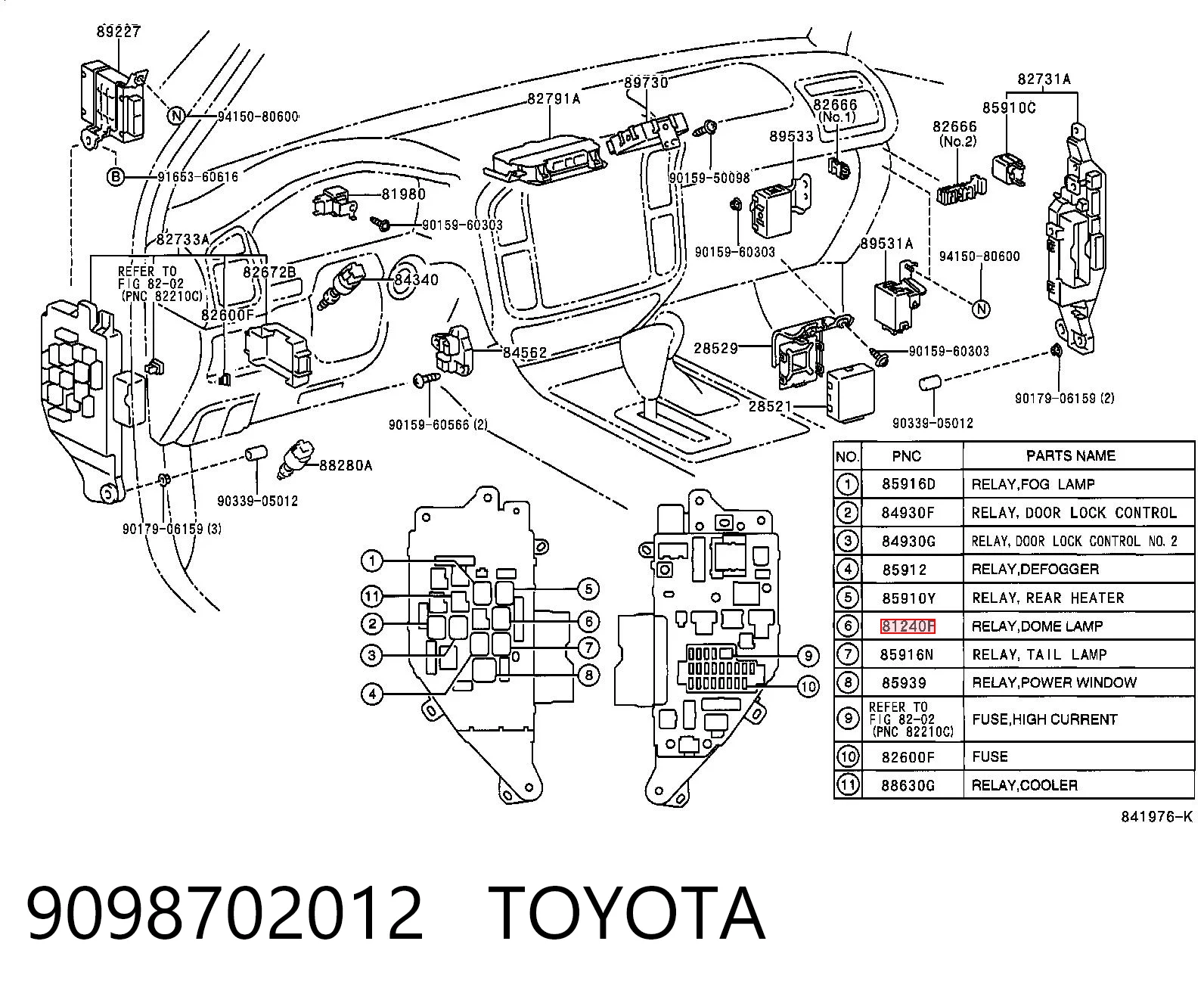 9098702012 Toyota Przekaźnik wentylatora