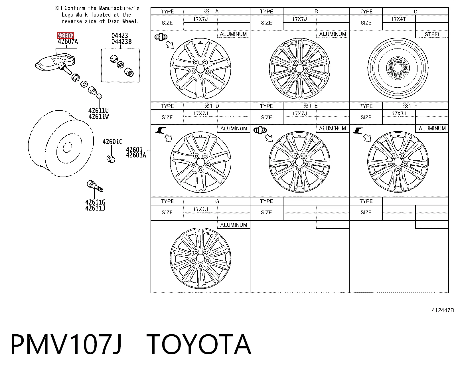 PMV107J Toyota Czujnik ciśnienia w oponach