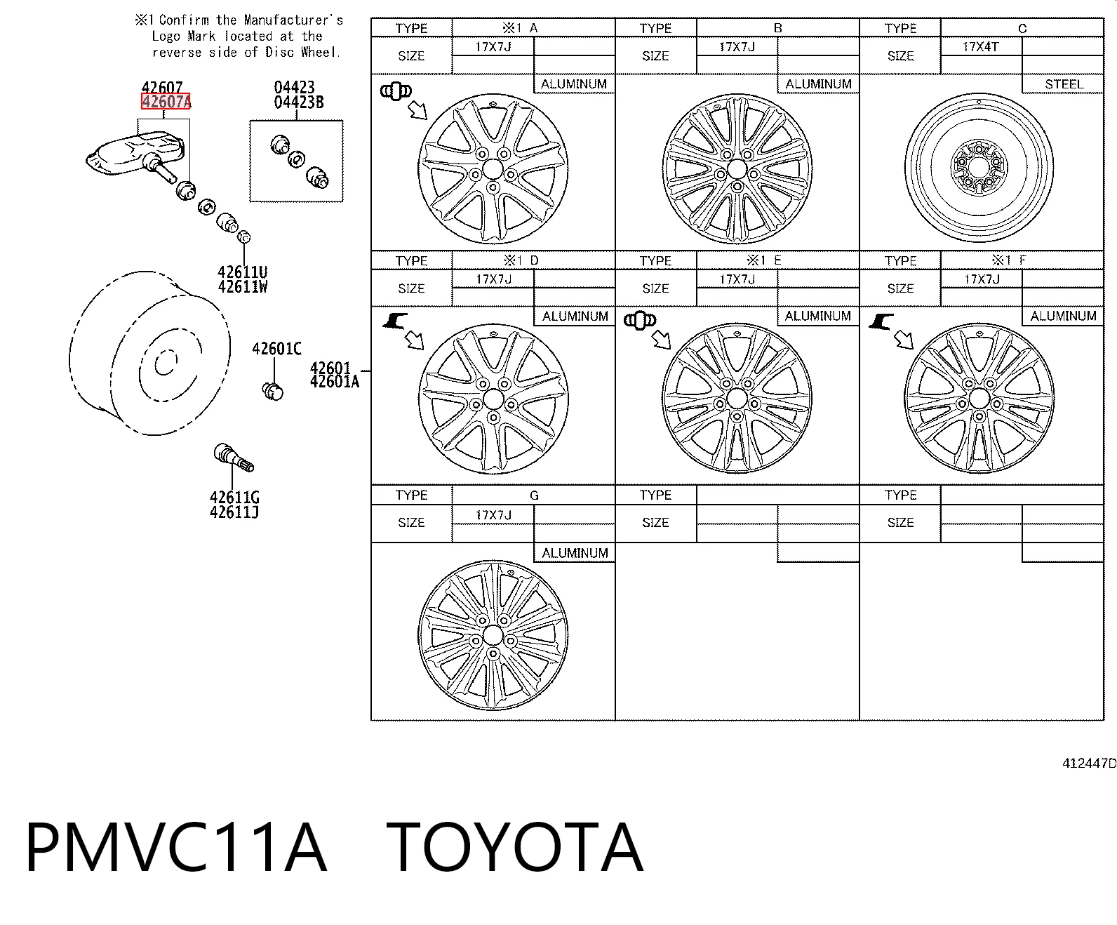 PMVC11A Toyota Czujnik ciśnienia w oponach