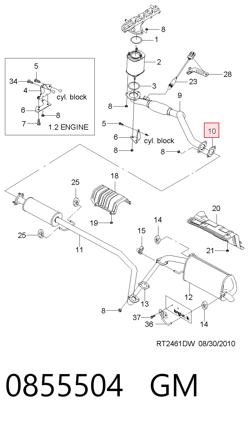 Uszczelka rury odbiornika tłumika do Chevrolet Aveo II T250, T255