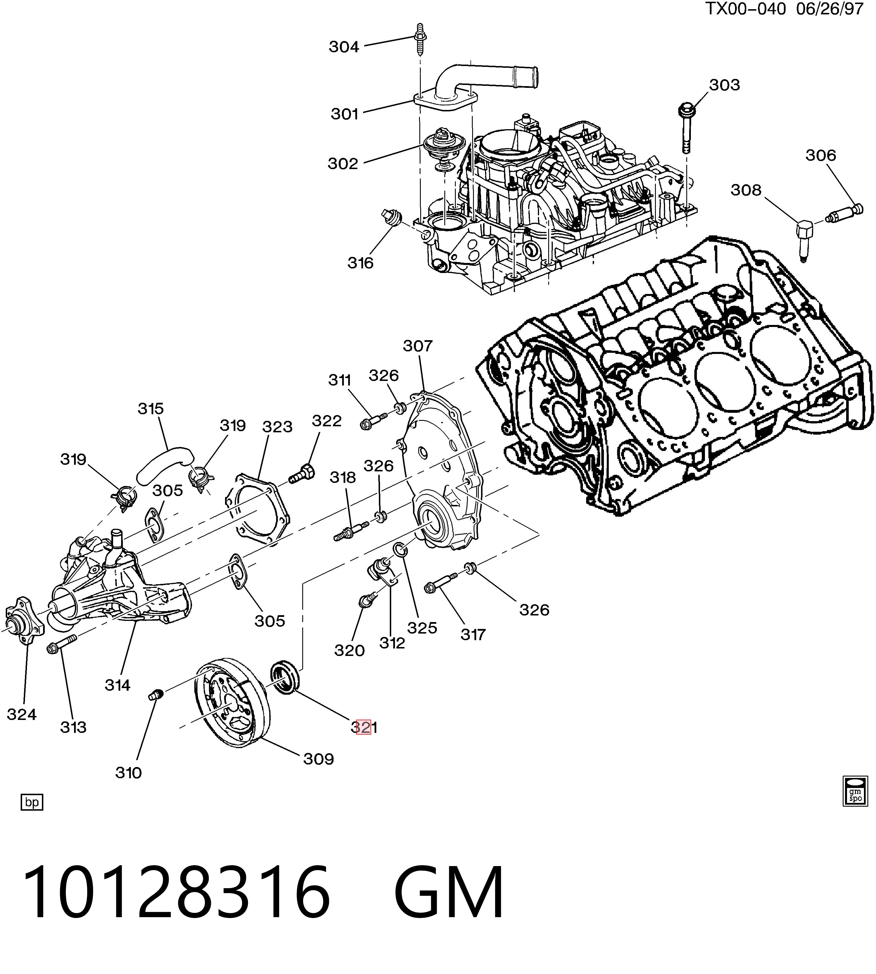 10128316 General Motors Uszczelniacz wału korbowego przedni
