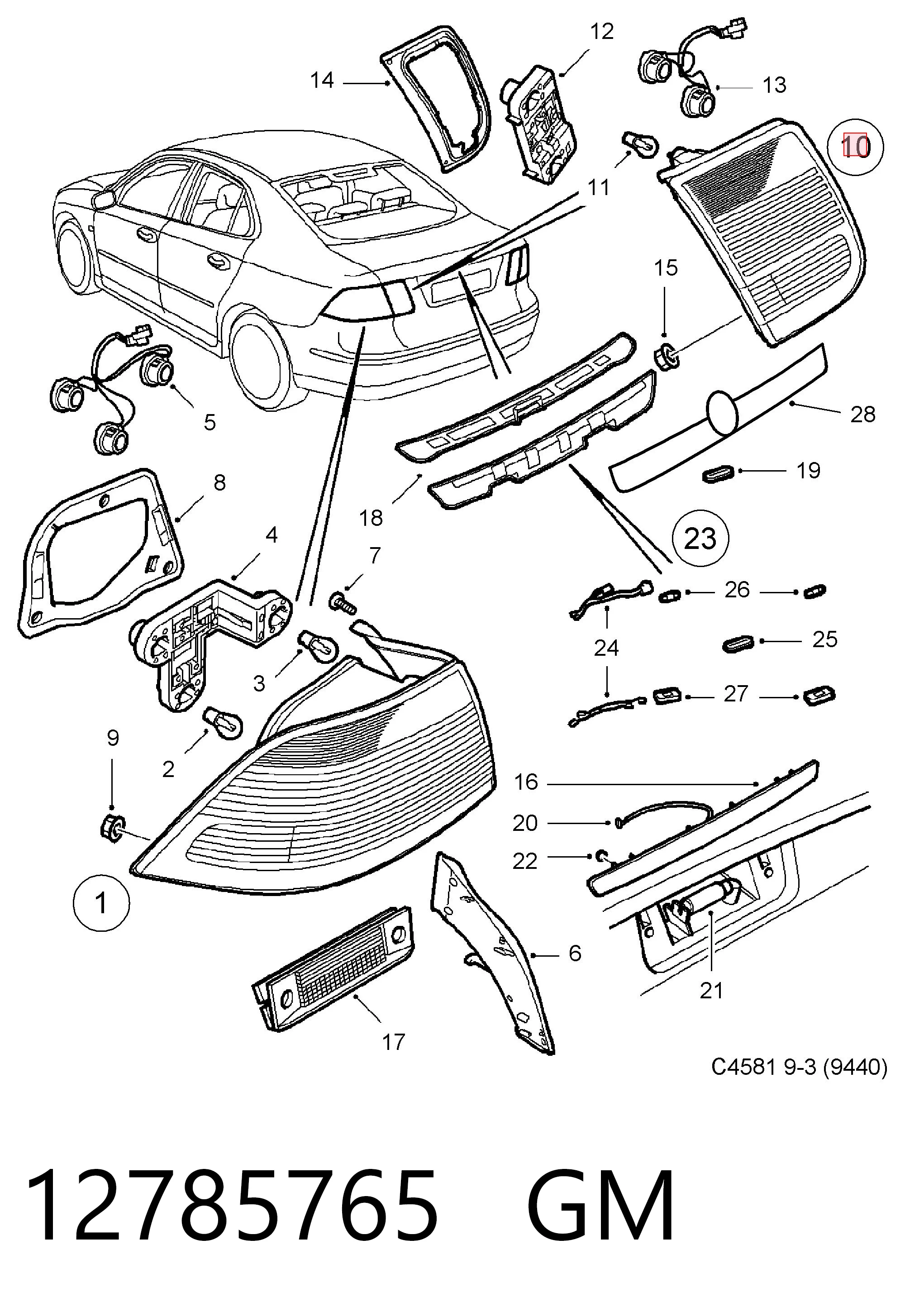 Lampa zespolona tylna lewa do Saab 9-3  YS3F
