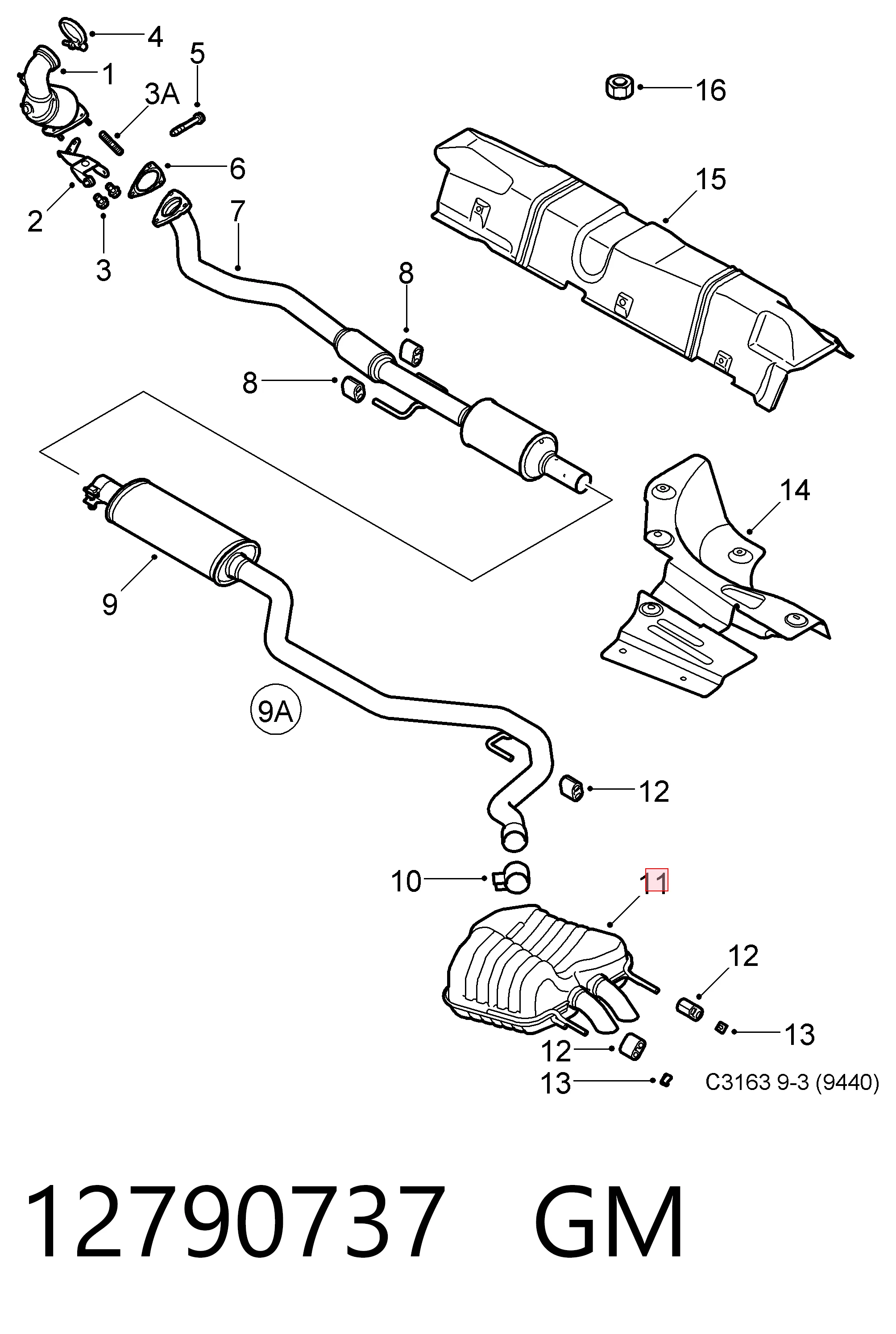 Tłumik, tylna część do Saab 9-3  YS3F
