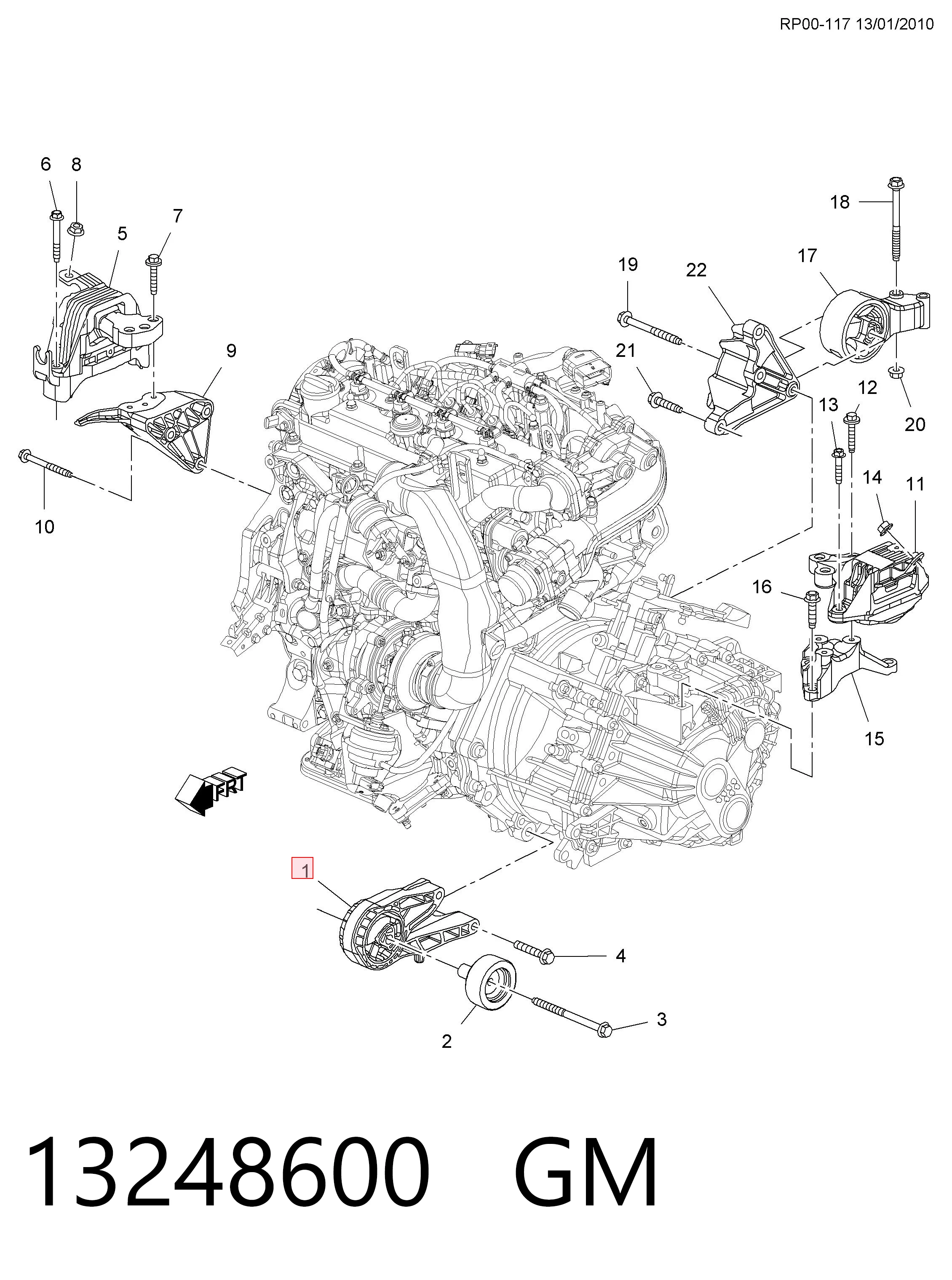 Poduszka (podpora) silnika przednia Opel Zafira C minivan (P12) (2011 - 2019) cena, od 47,53 USD