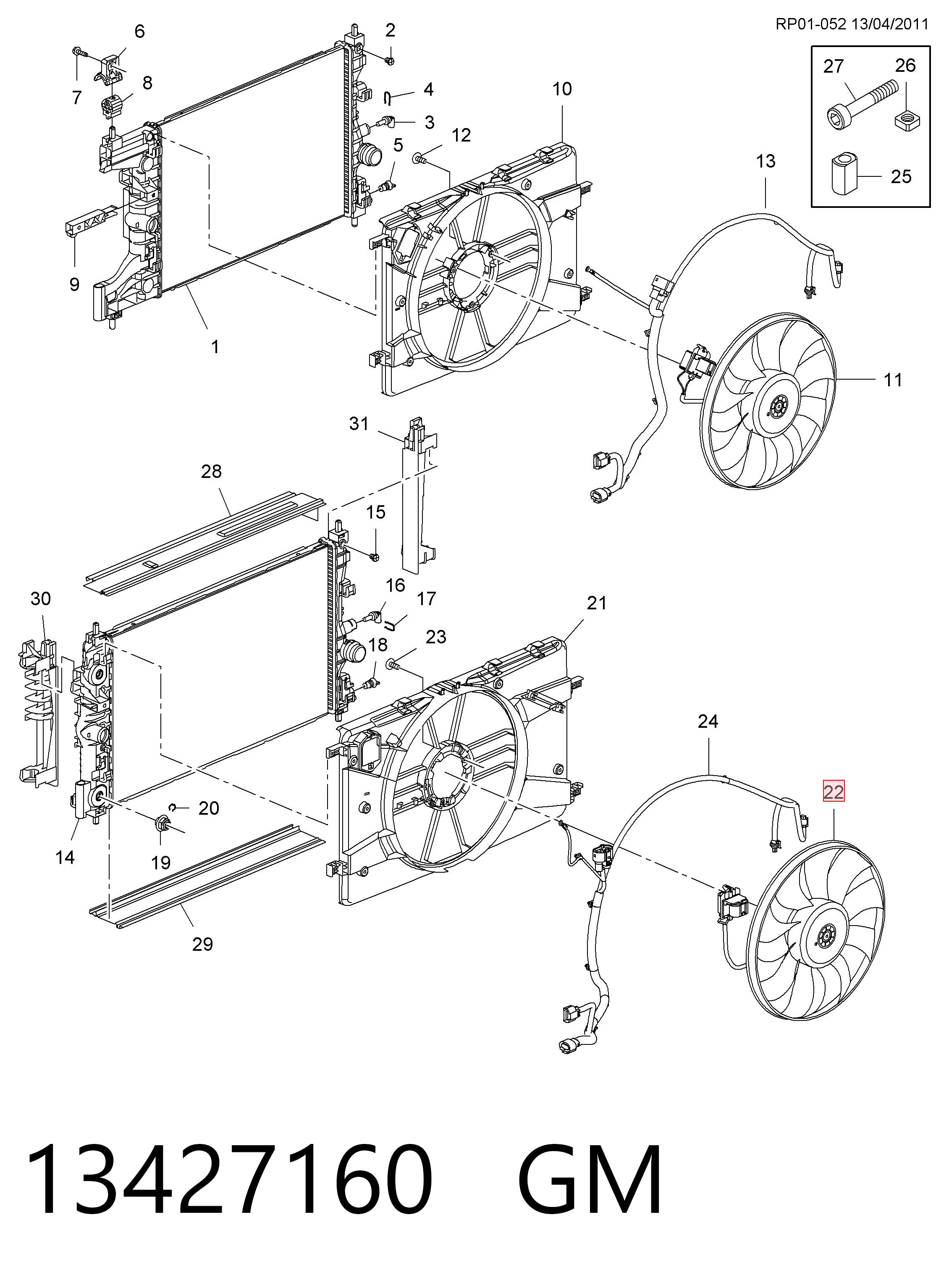 13427160 General Motors Wentylator elektryczny układu chłodzenia kompletny (silnik+wirnik)