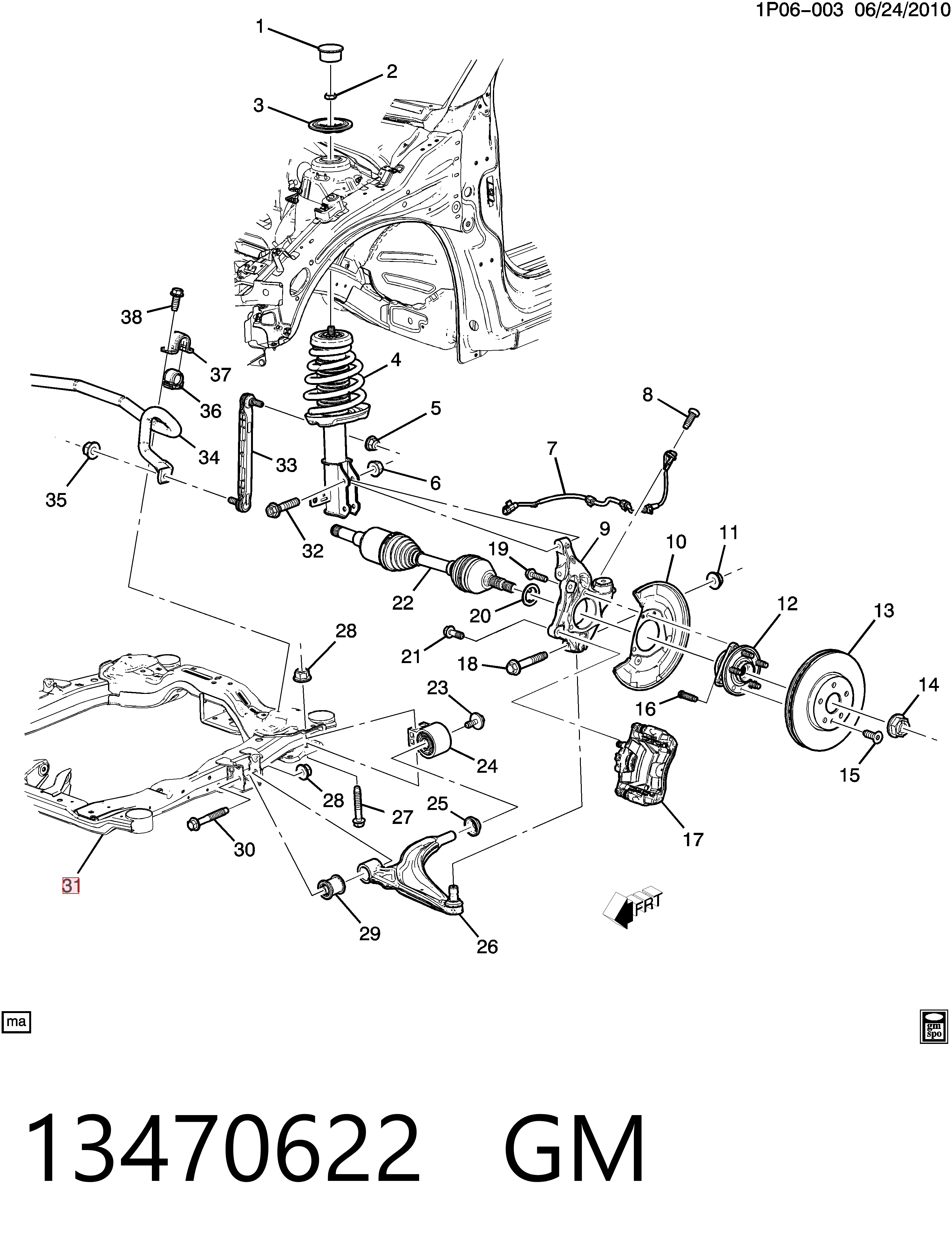 Korpus osi przedniej Chevrolet Cruze sedana (J300) (2009 - 2026) cena, od 193,31 USD