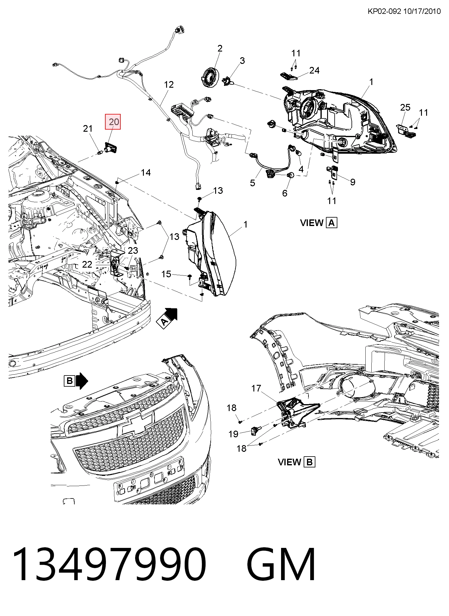 13497990 General Motors Powtarzacz kierunkowskazu na błotniku prawy