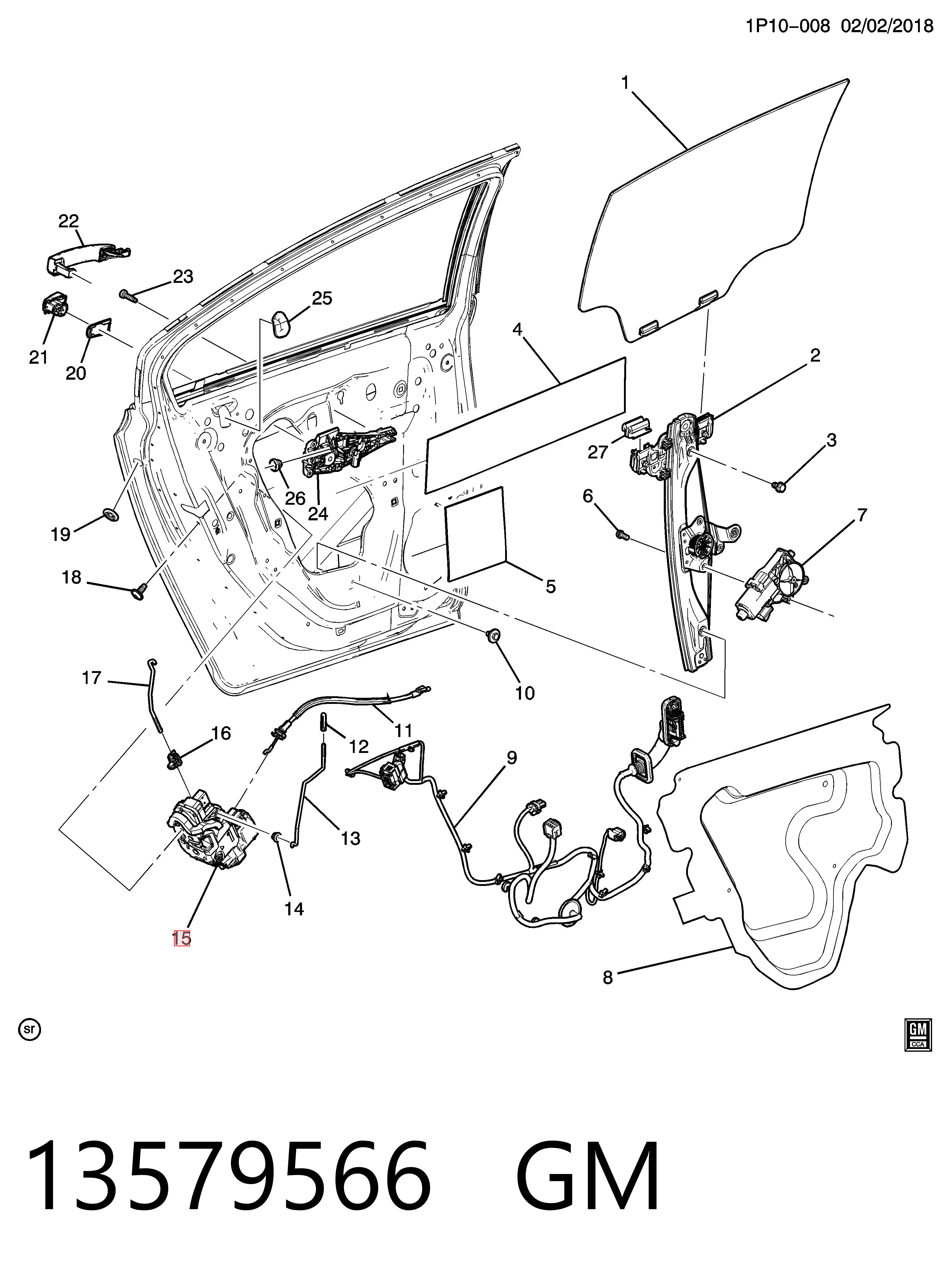 13579566 General Motors Zamek drzwi tylnych prawych