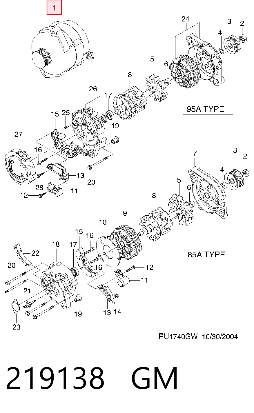 Alternator Daewoo Nubira I kombi (J10, J15) (1997 - 2001) cena, od 76,72 USD