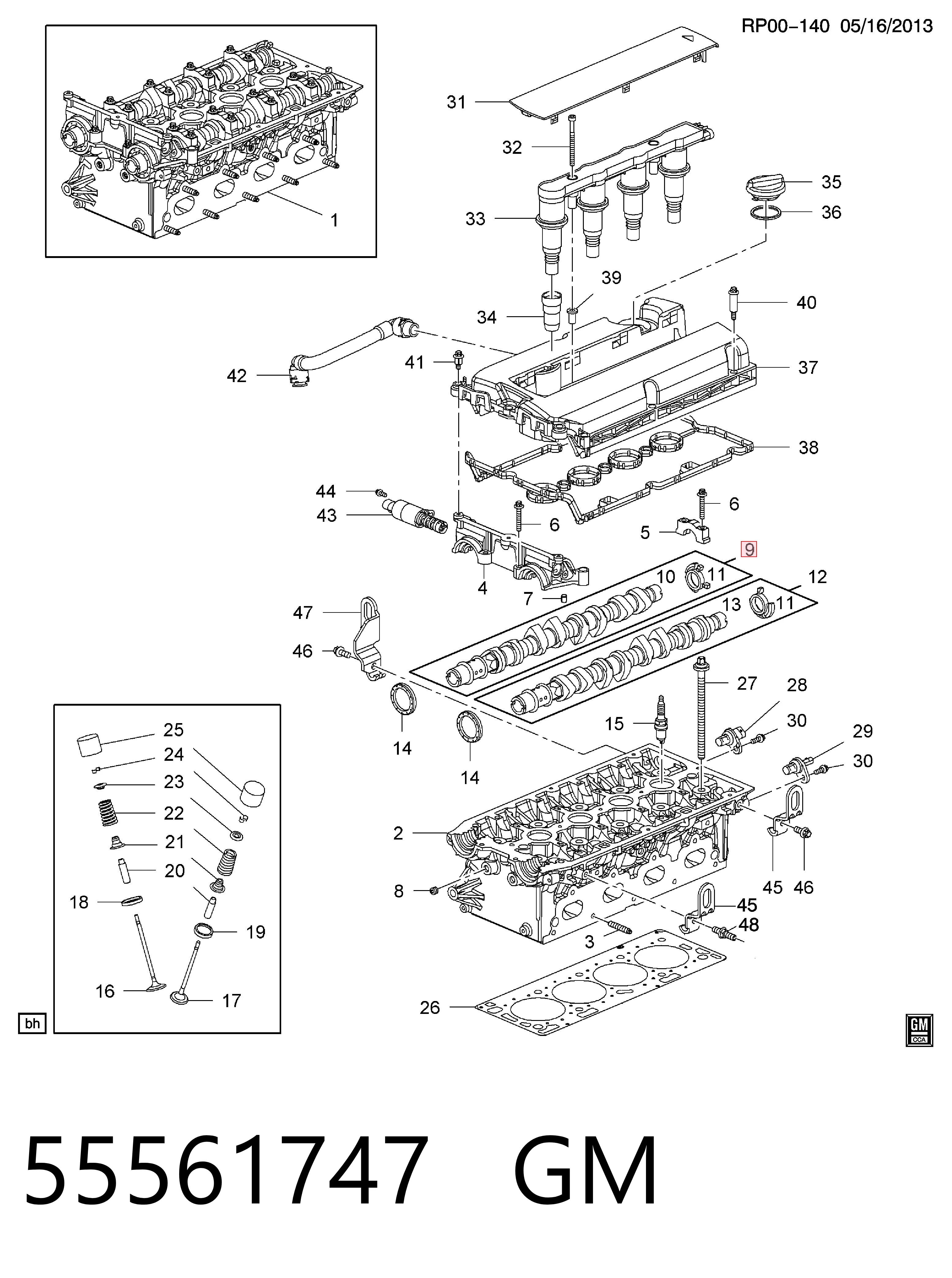 55561747 General Motors Wał rozrządu silnika ssący, dolotowy