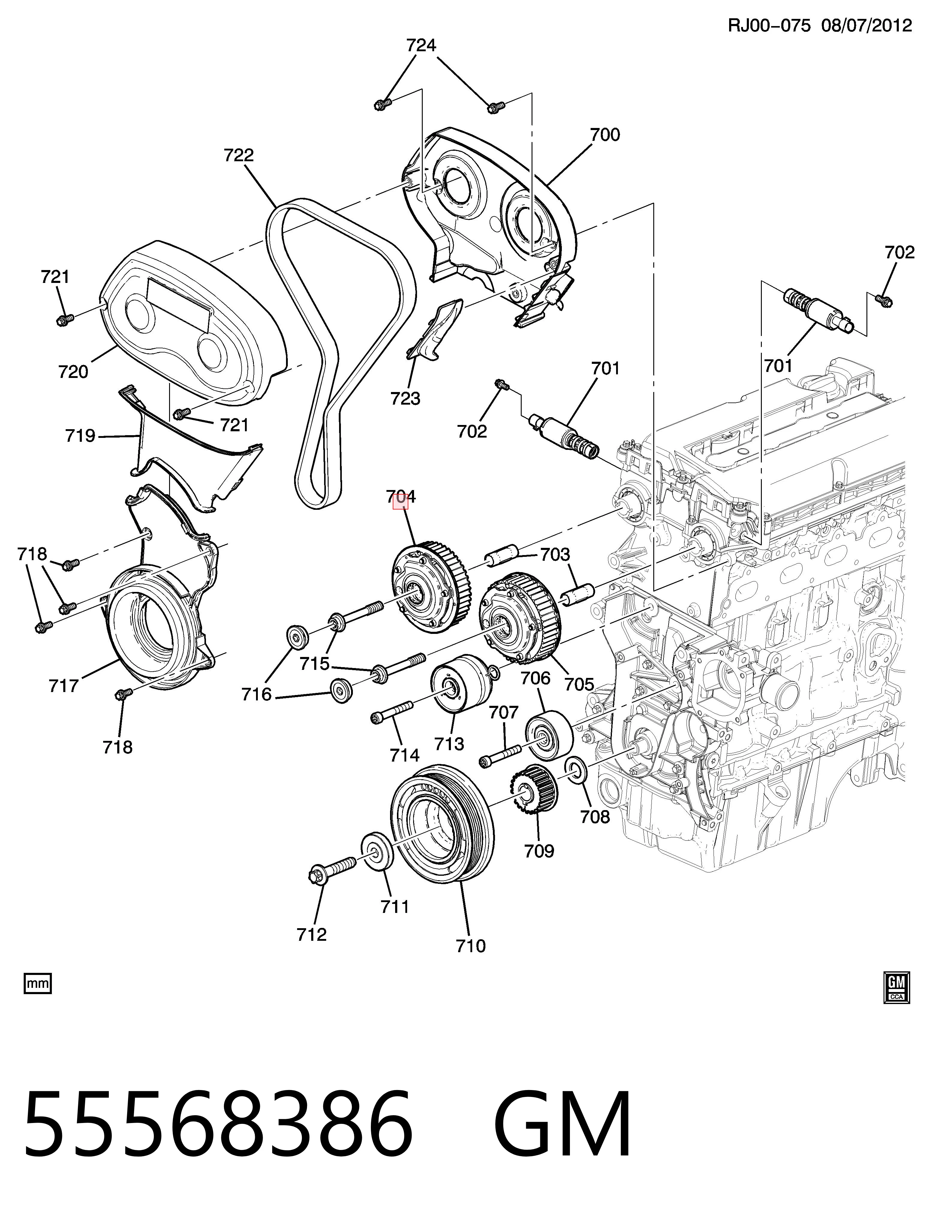 55568386 General Motors Koło zębate walcowe wału rozrządu silnika, dolotowego (ssącego)