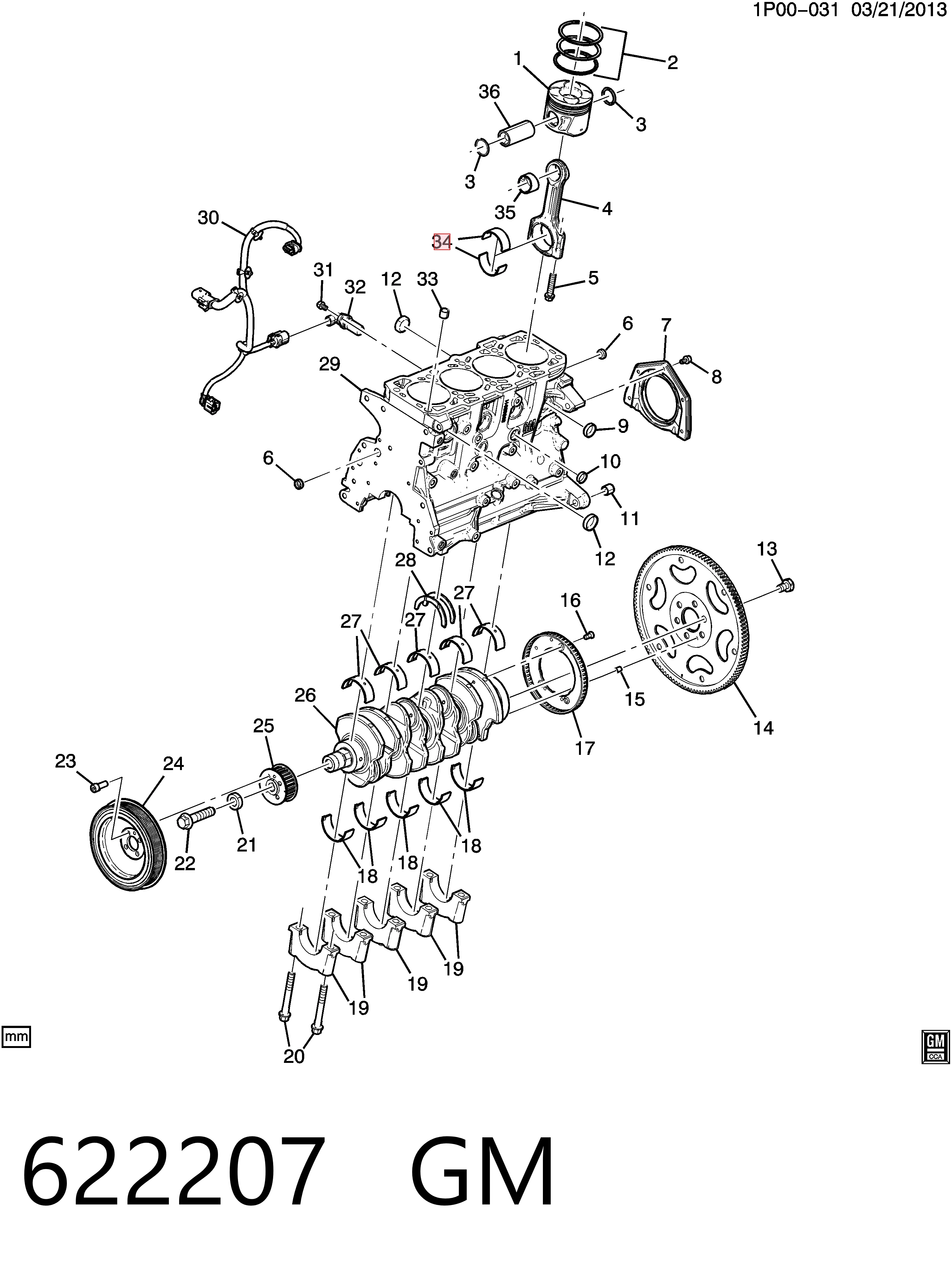 622207 General Motors Panewki korbowodowe wału korbowego, zestaw, 2. naprawa (+0,50)