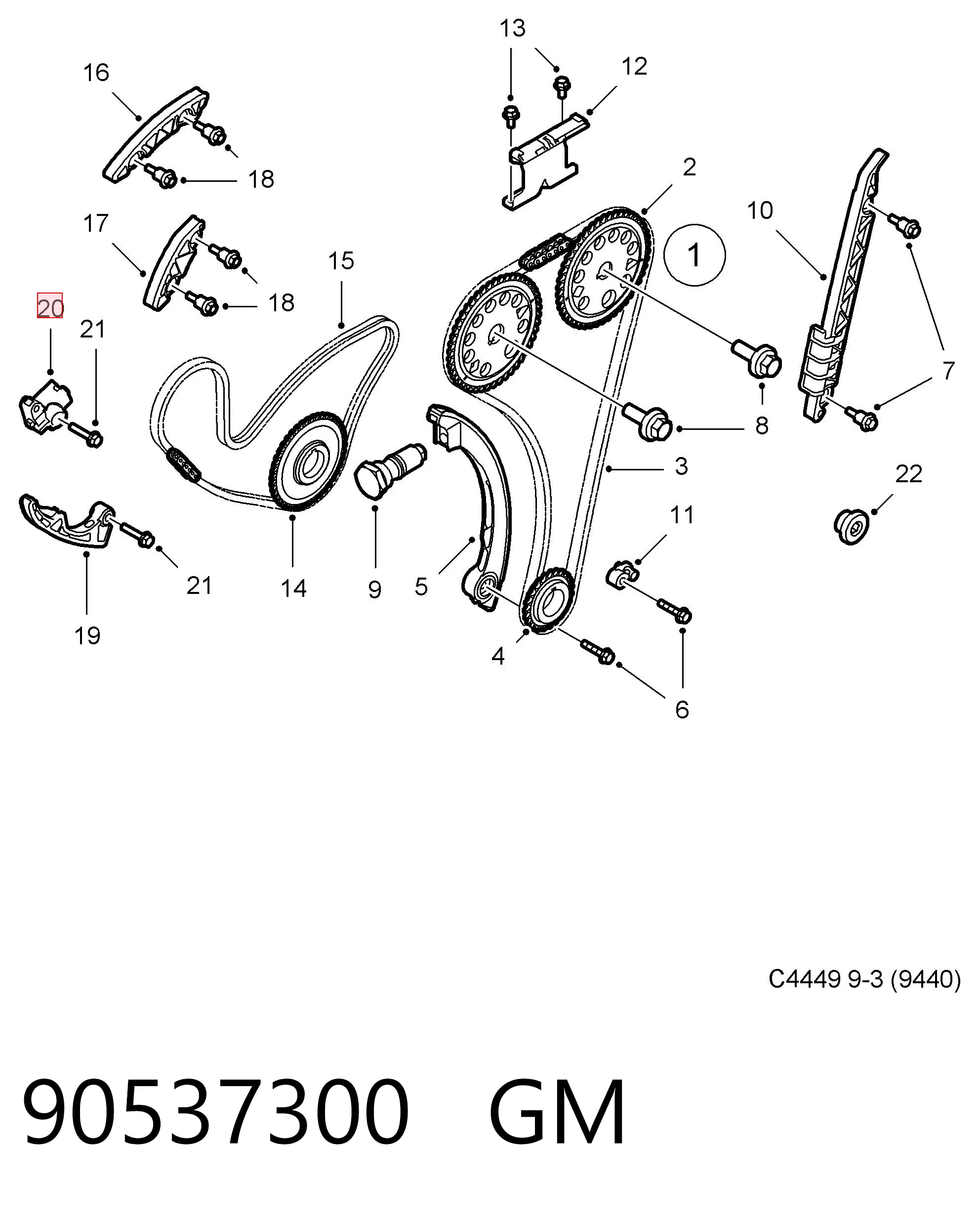 90537300 General Motors Napinacz łańcucha wałka wyrównoważającego