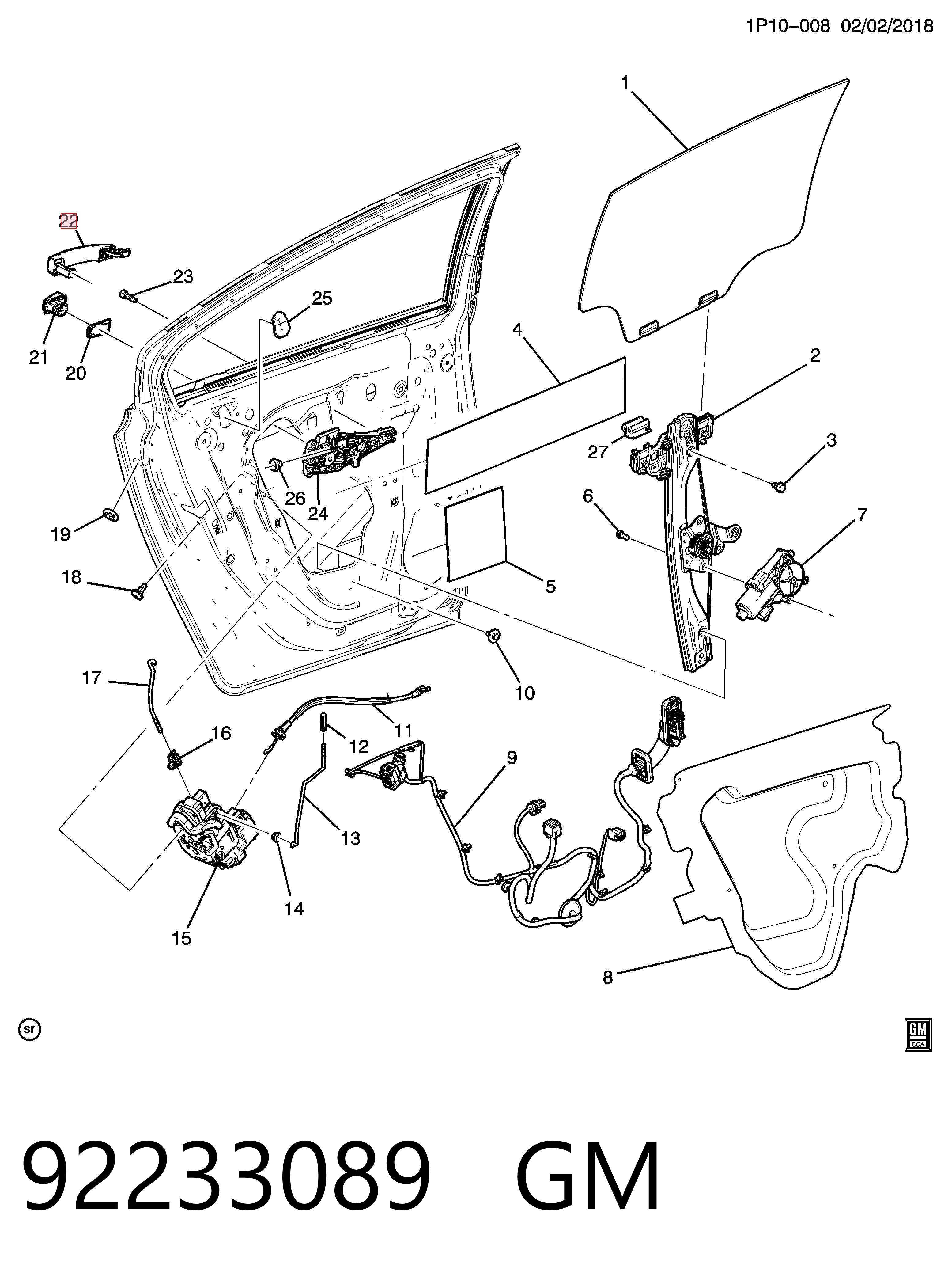 92233089 General Motors Klamka drzwi przednich zewnętrzna