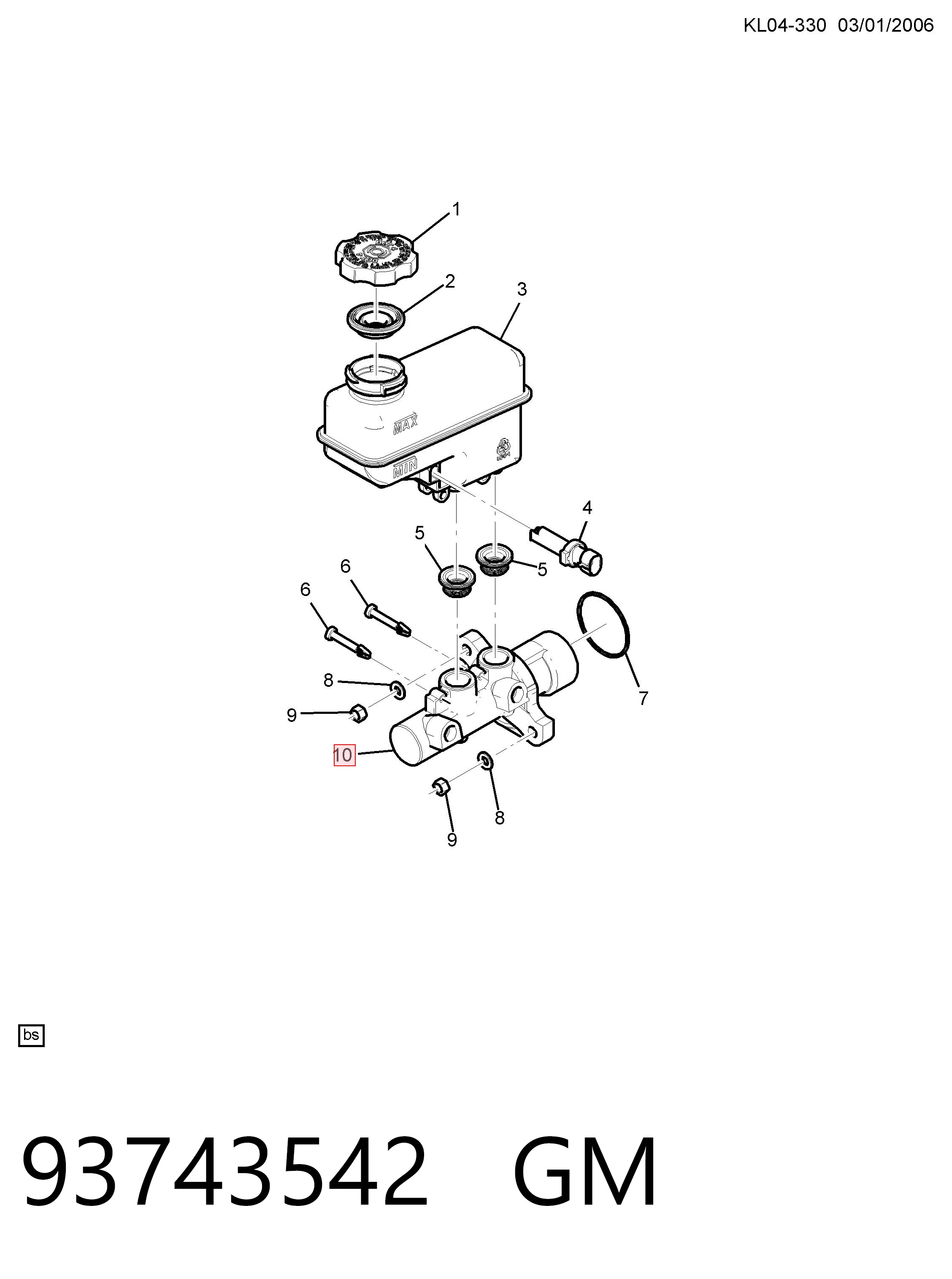 93743542 General Motors Główny cylinder hamulców