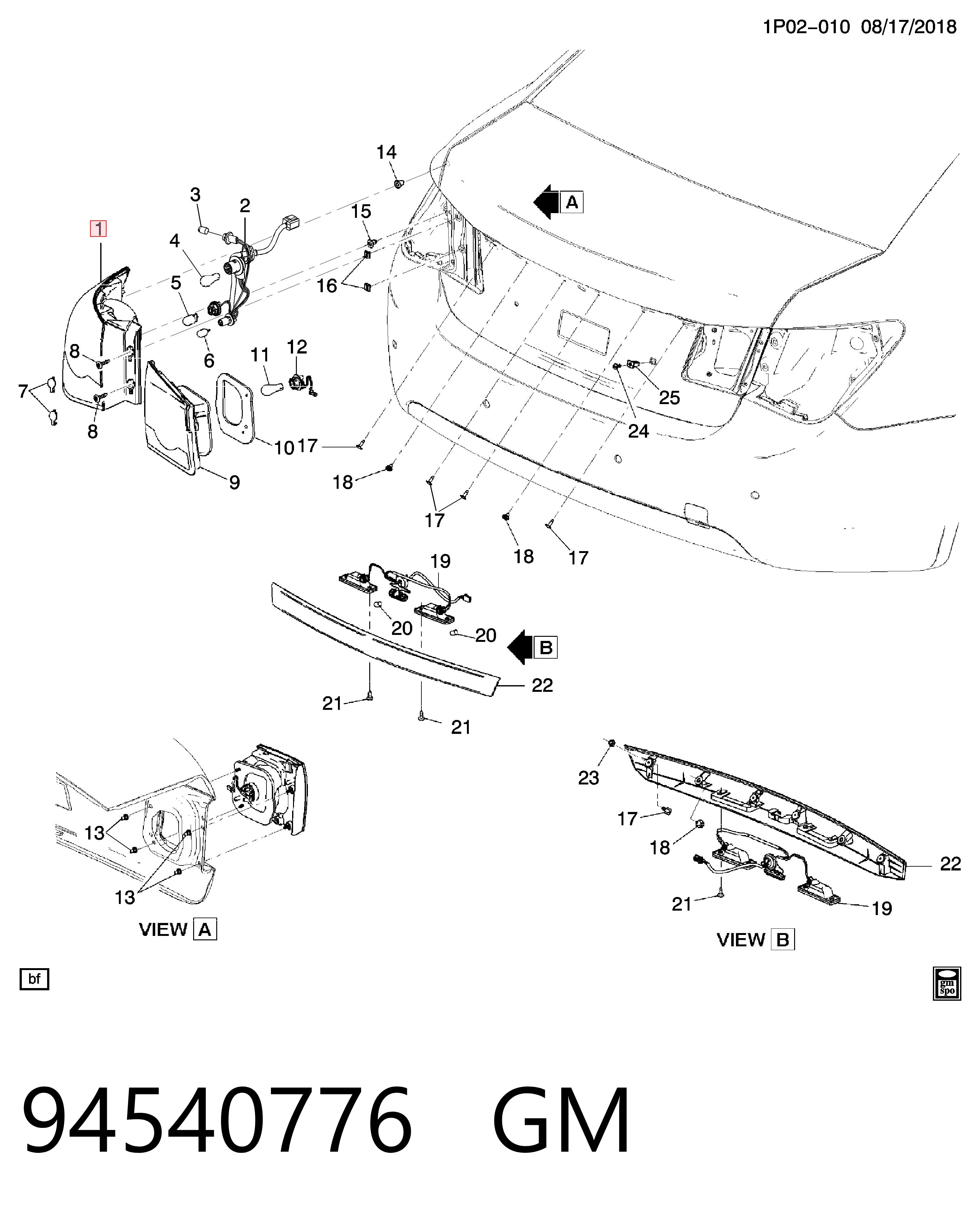 94540776 General Motors Lampa zespolona tylna lewa zewnętrzna