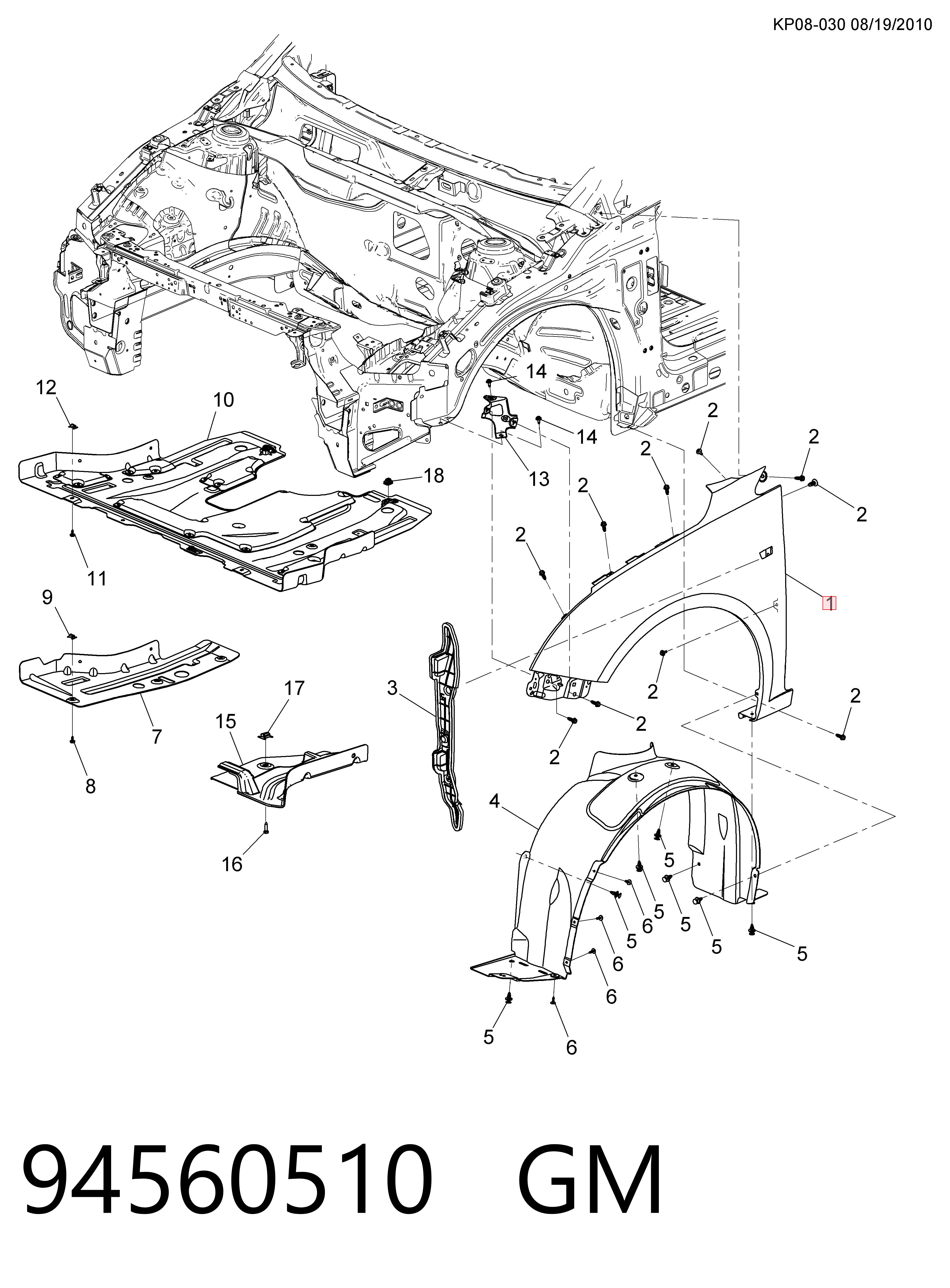 Błotnik przedni prawy do Chevrolet Cruze  J300