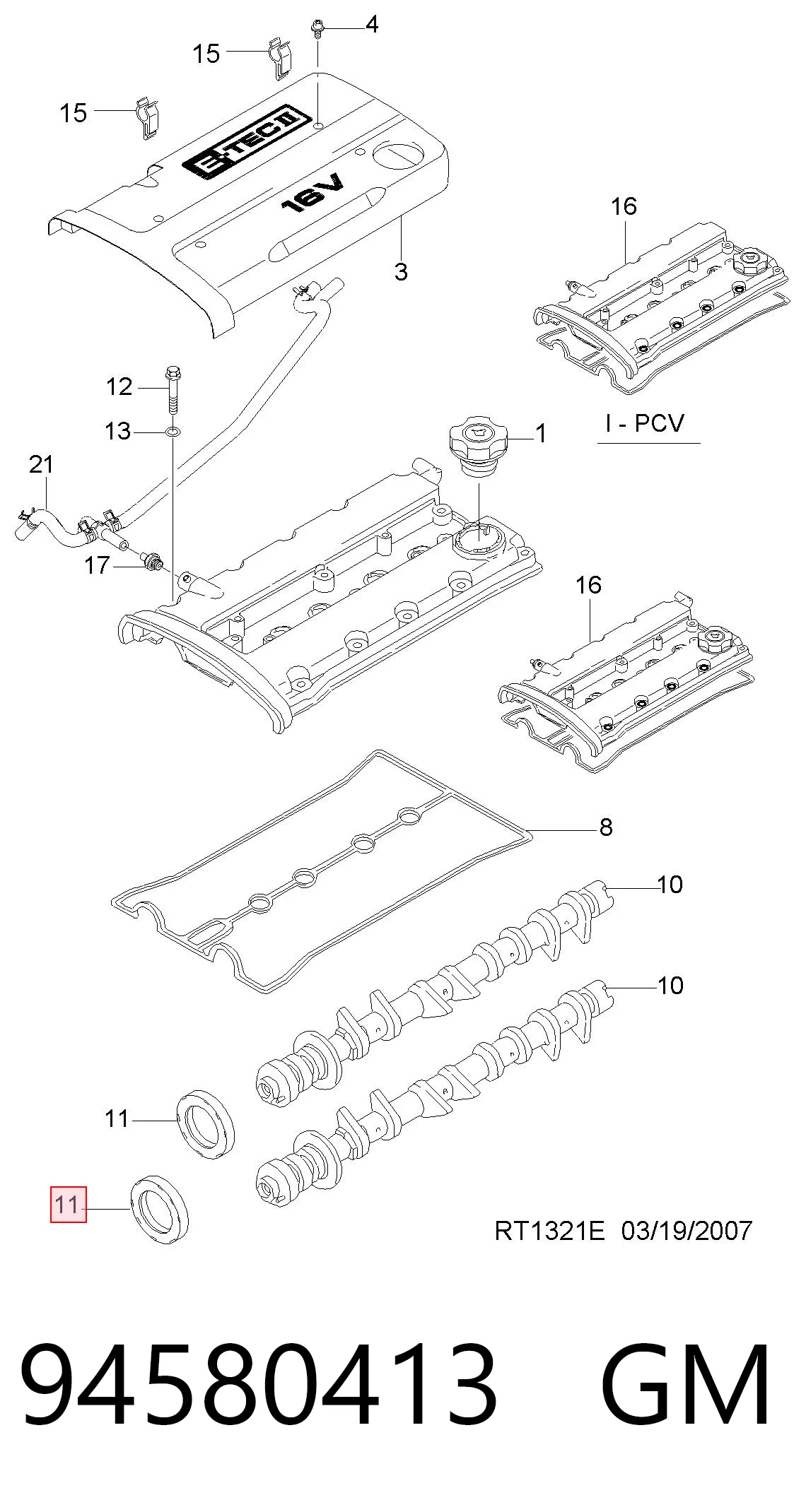94580413 General Motors Uszczelniacz wałka rozrządu silnika przedni