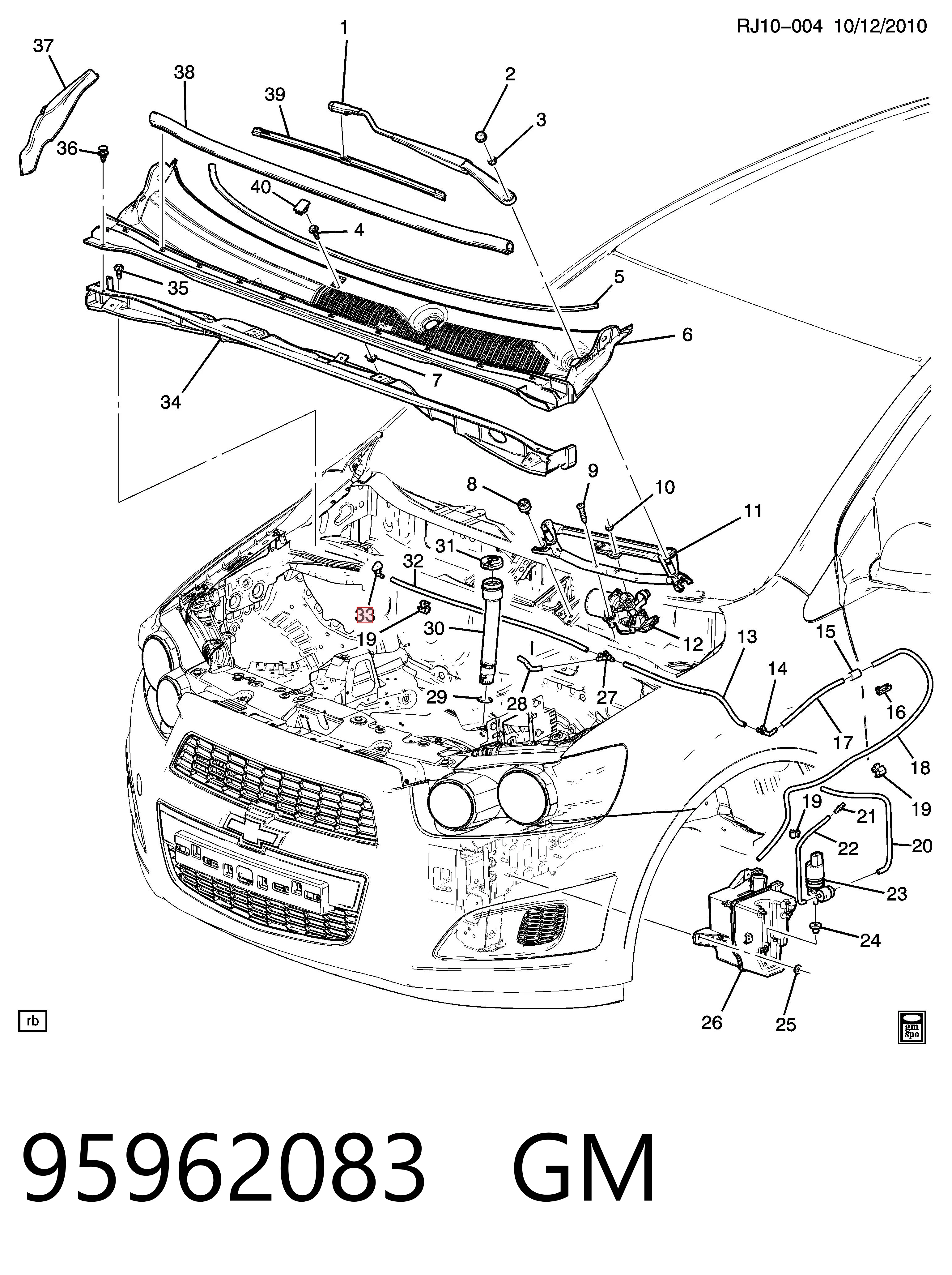 Dysza spryskiwacza szyby przedniej do Chevrolet Aveo III T300