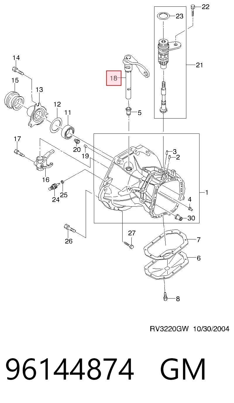 96144874 General Motors Oś widełek sprzęgła