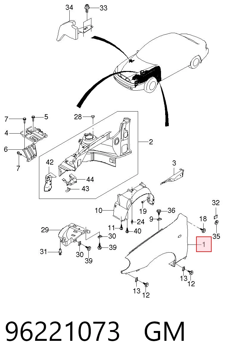 Błotnik przedni prawy do Daewoo Lanos  KLAT