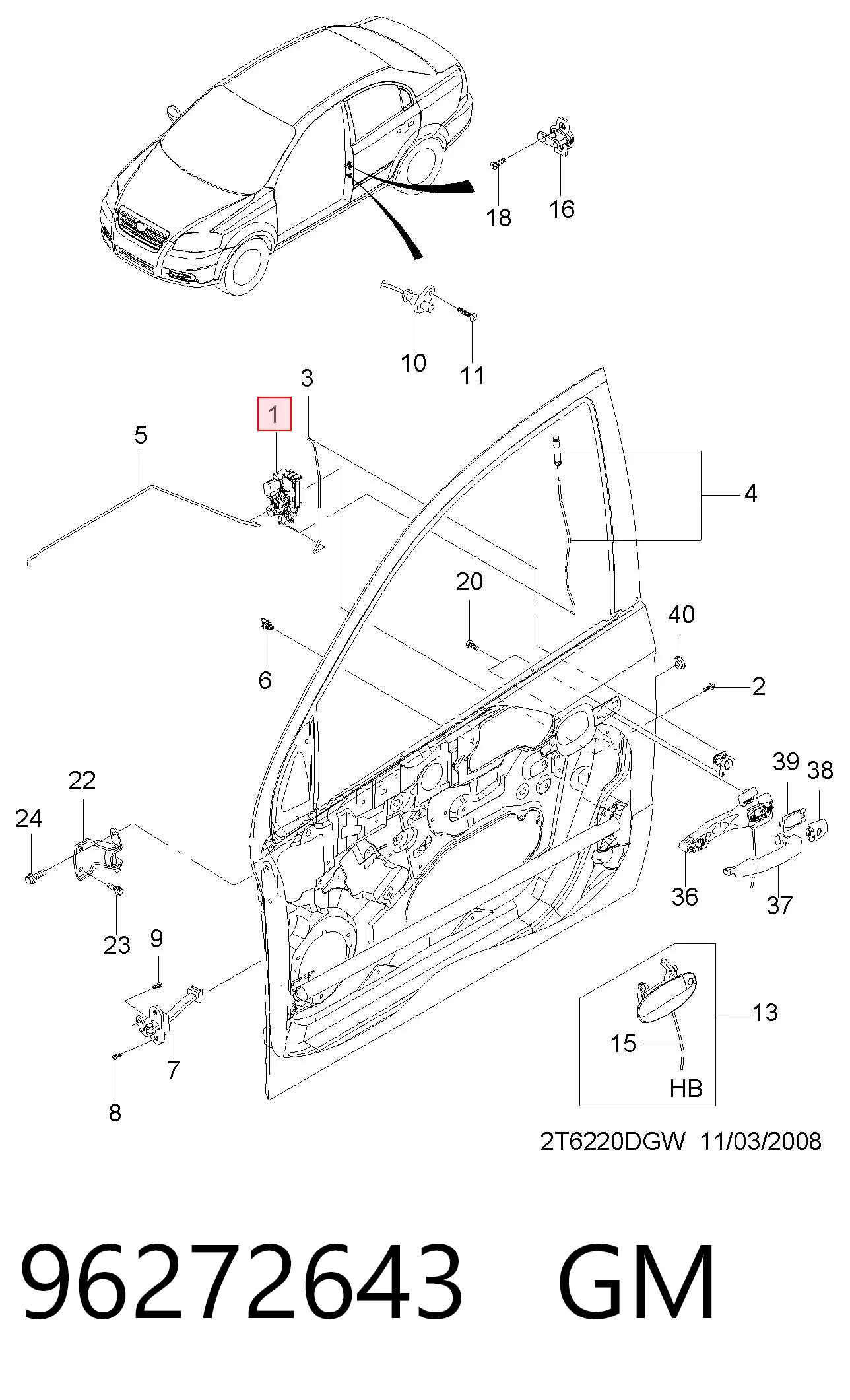 Zamek drzwi przednich lewych do Chevrolet Aveo I T200