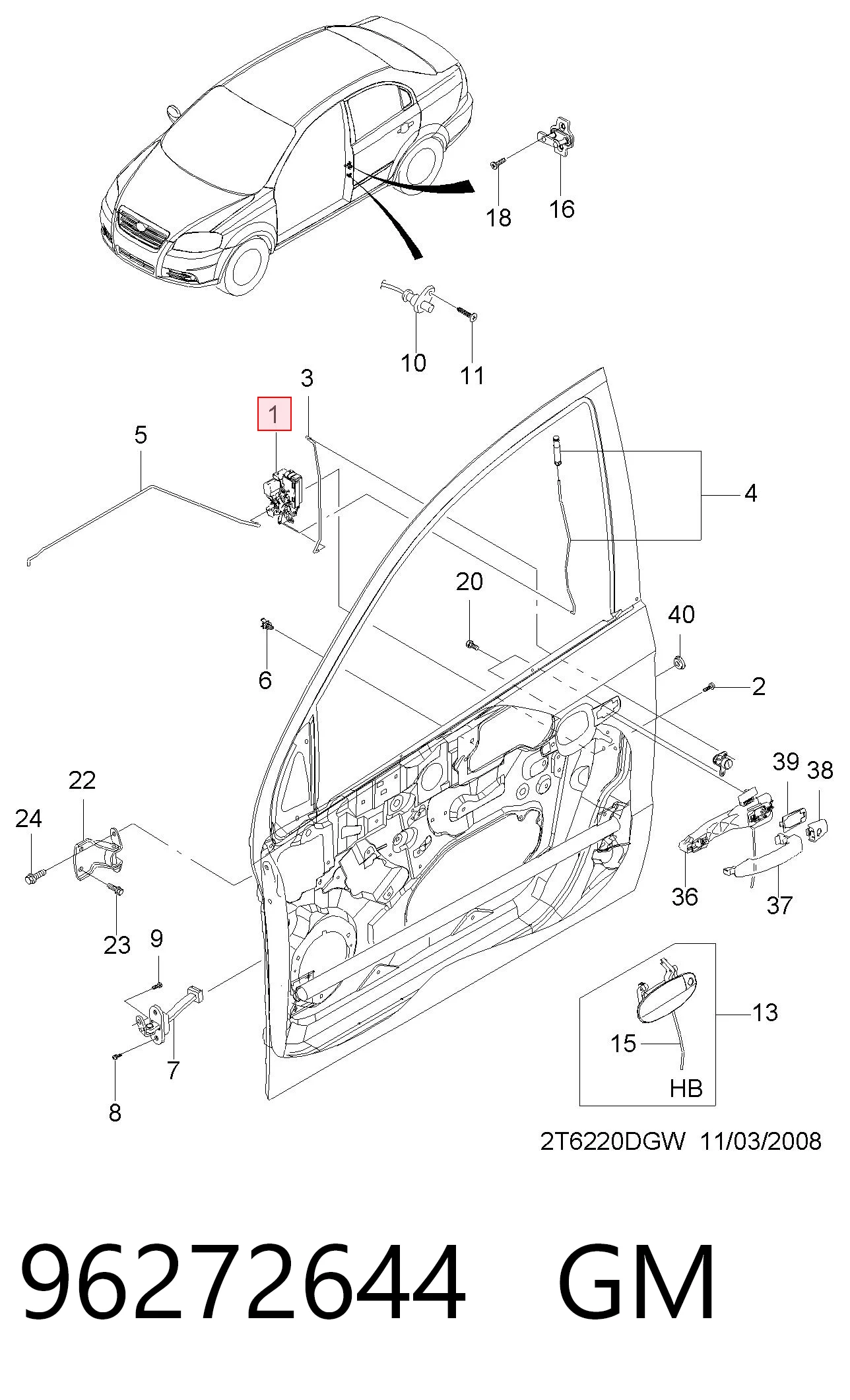 Do koszyka Zamek drzwi przednich prawych Chevrolet Aveo I T200