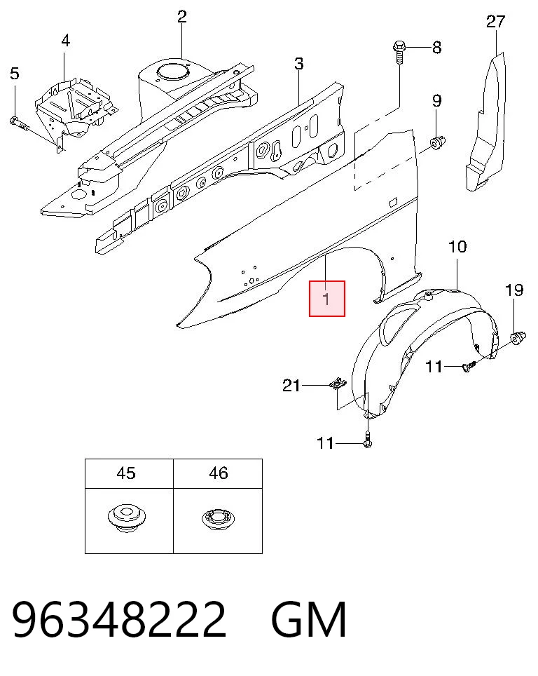 Błotnik przedni prawy do Daewoo Nubira II J15