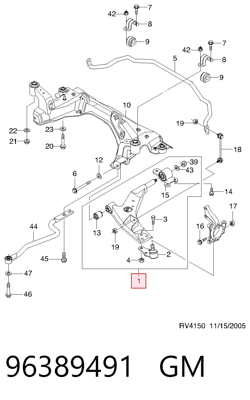 Do koszyka Wahacz zawieszenia przedniego dolny lewy Chevrolet Evanda  V200
