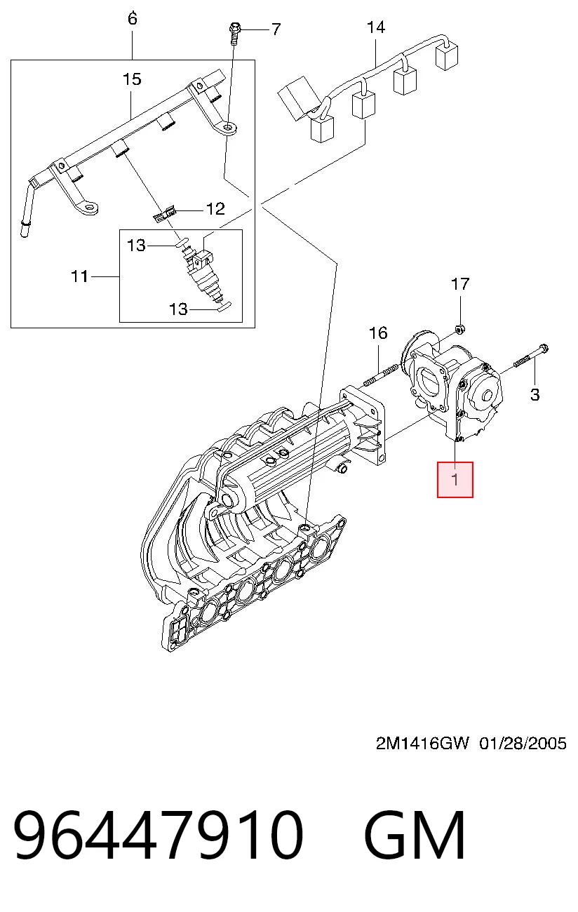 Przepustnica, komplet do Chevrolet Spark (Matiz)  M200, M250