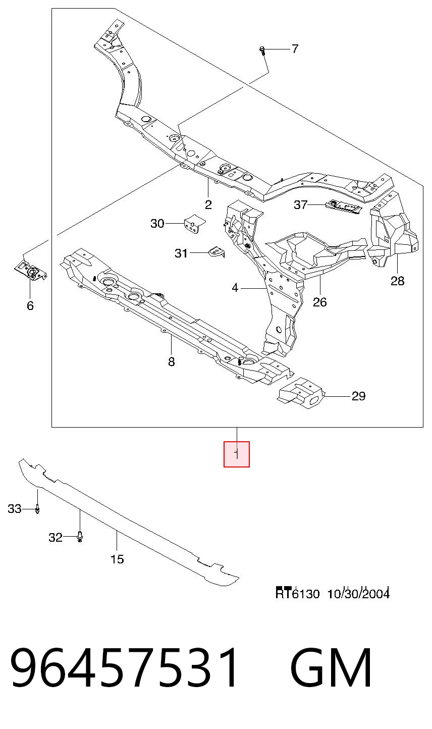 Osłona chłodnicy kompletna (panel mocowania reflektorów) do Chevrolet Aveo I T200