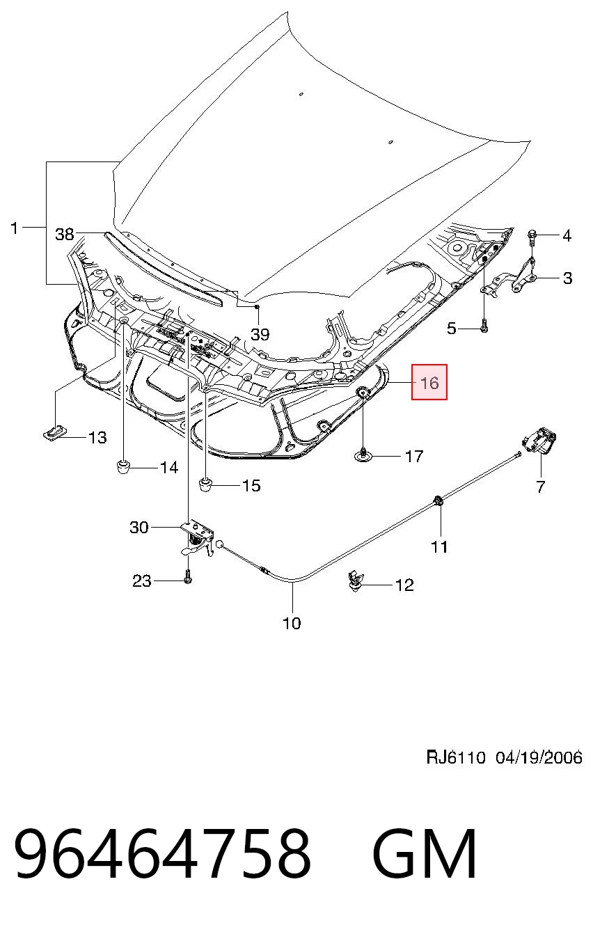 Wygluszenie maski do Chevrolet Lacetti J200